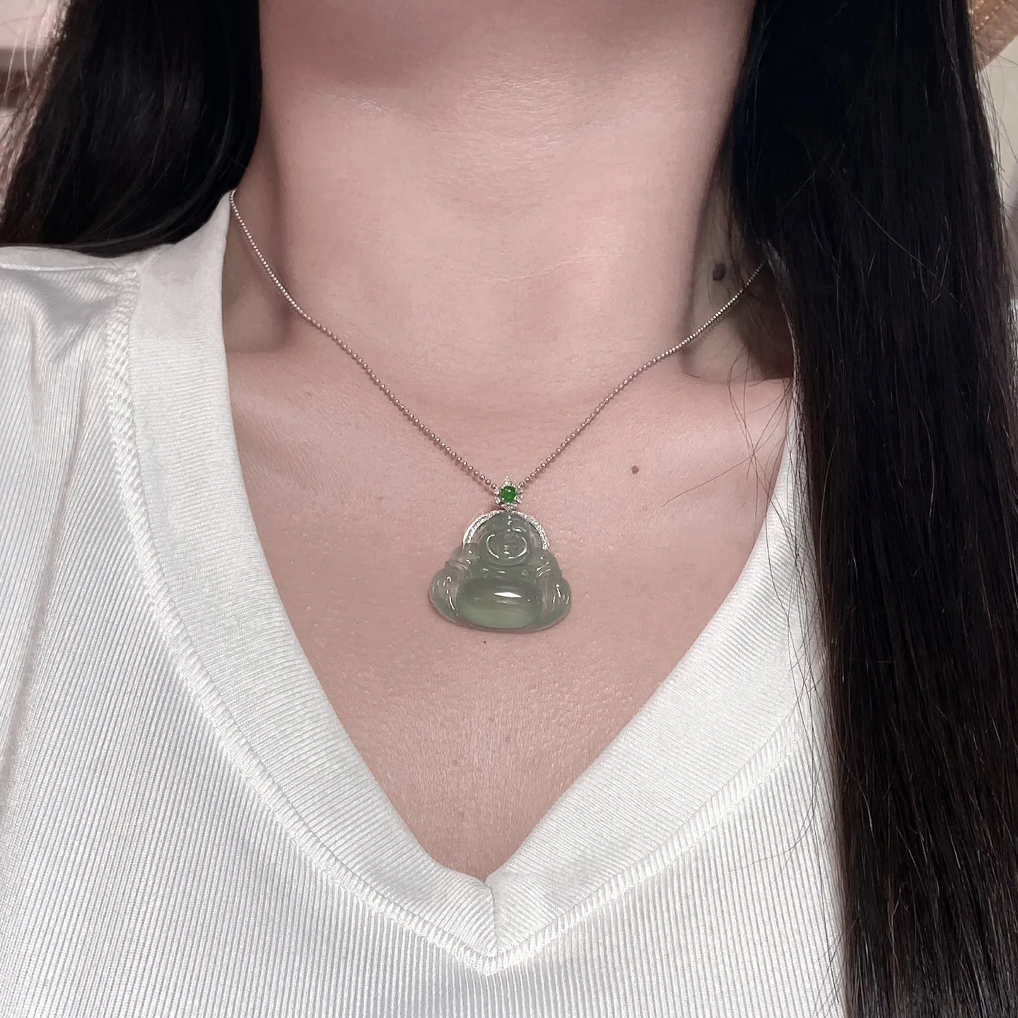 老坑冰种晴底佛公吊坠 尺寸33.3-27.6-6.5毫米