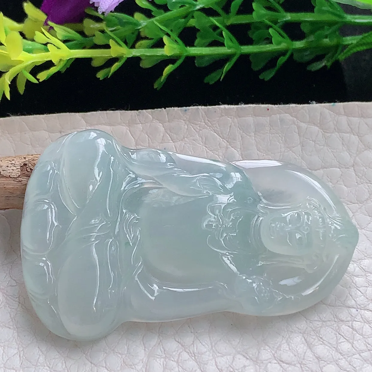 ktj实拍54*34.5*5.5缅甸翡翠冰种持莲观音吊坠白月光大势至菩萨精雕玉坠