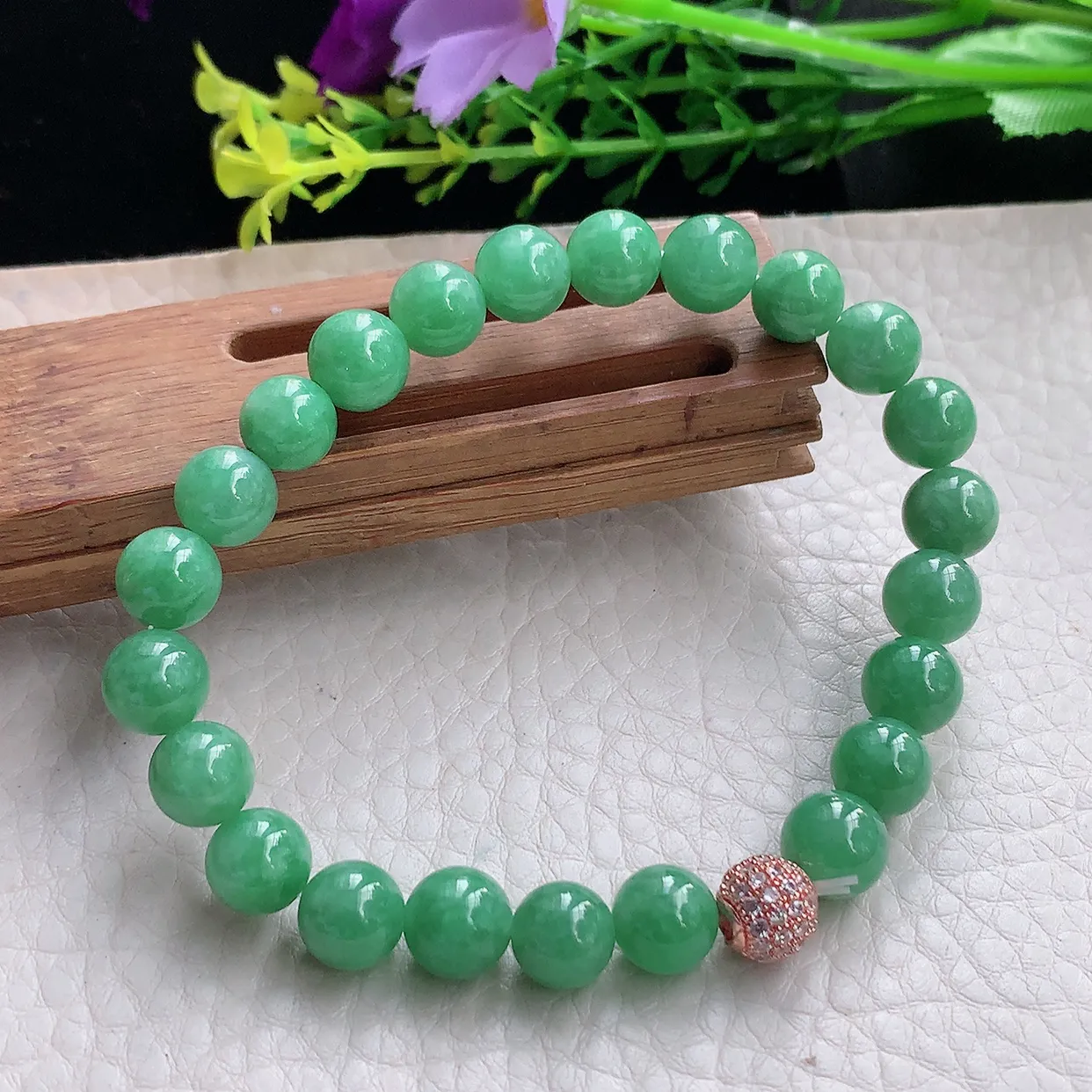 zz实拍8mm缅甸翡翠圆珠手串 满绿珠链女生玉手饰