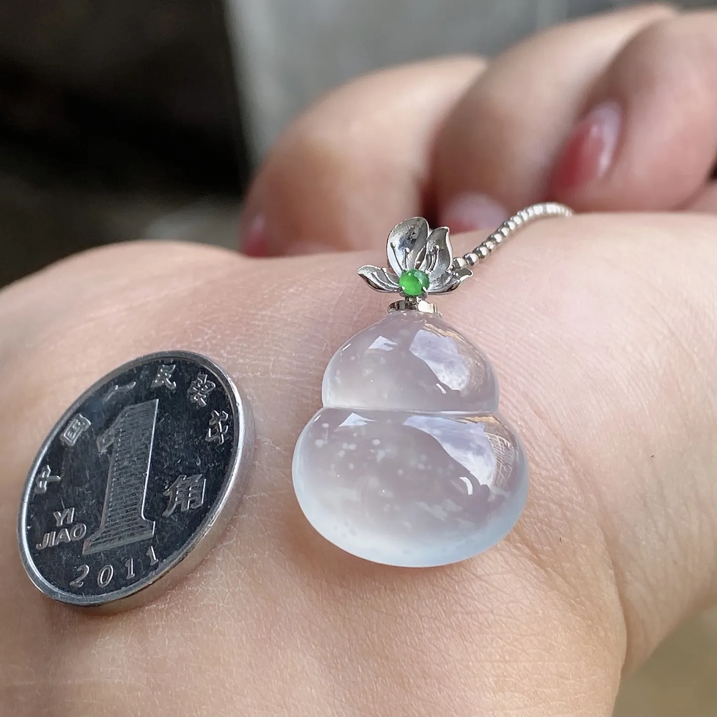 冰种雪花棉葫芦吊坠 尺寸23.4-14.9-5.3毫米