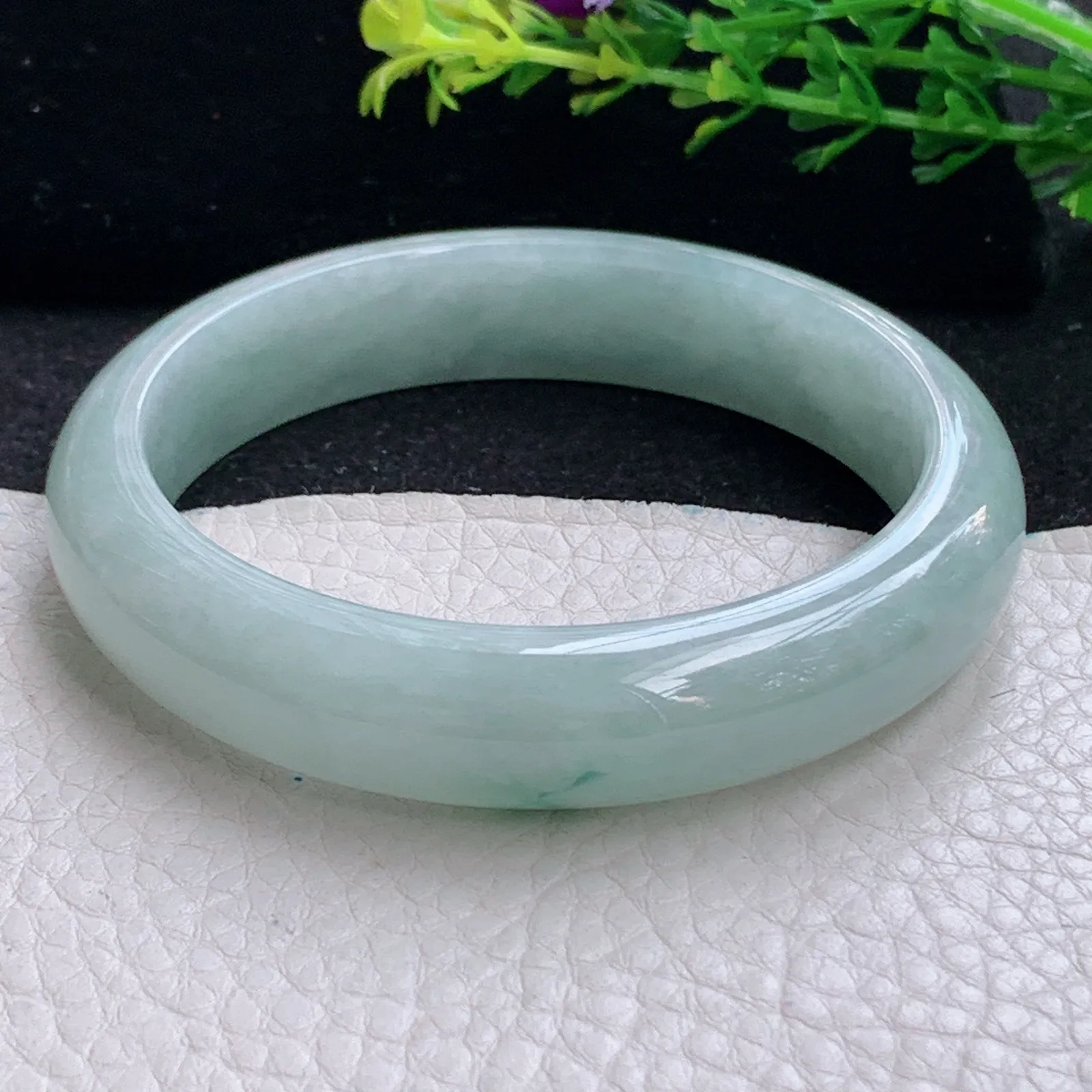 hy自然光57.5*13*7.7平安镯 缅甸翡翠a货清新飘花宽边玉手镯 玉手环