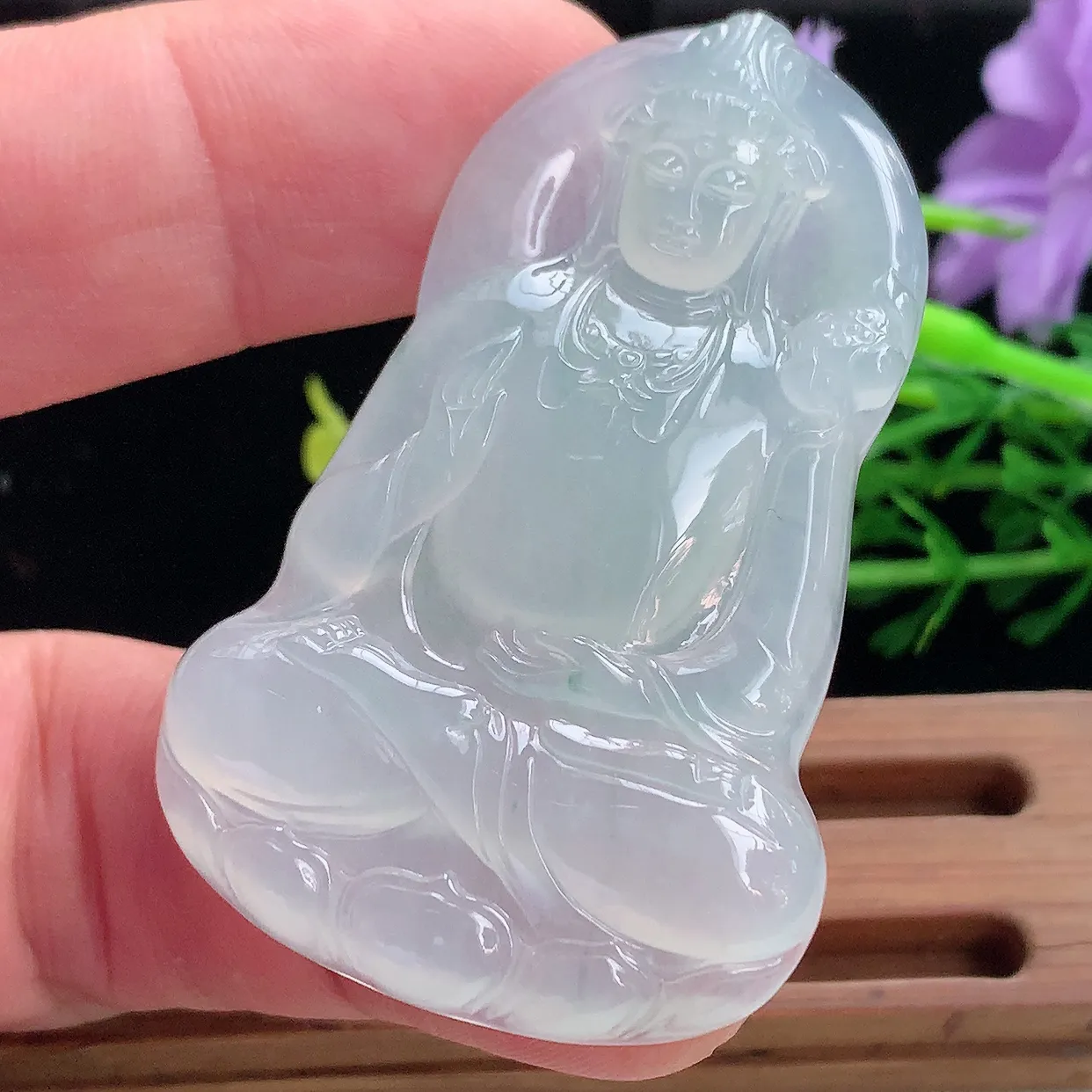 ktj实拍54*34.5*5.5缅甸翡翠冰种持莲观音吊坠白月光大势至菩萨精雕玉坠