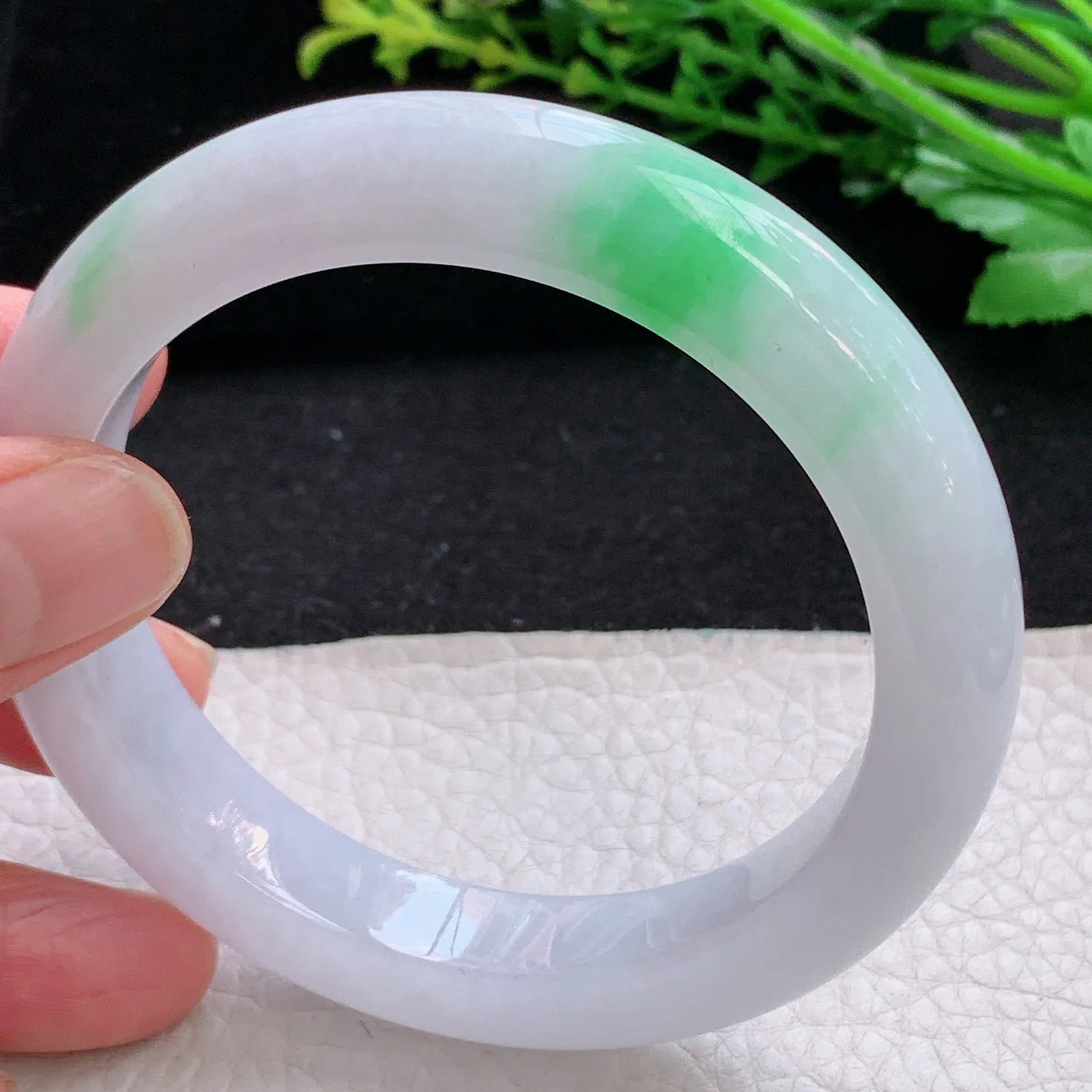 yh自然光59*12*9.7平安镯 天然缅甸翡翠a货飘阳绿宽边玉手镯 玉手环