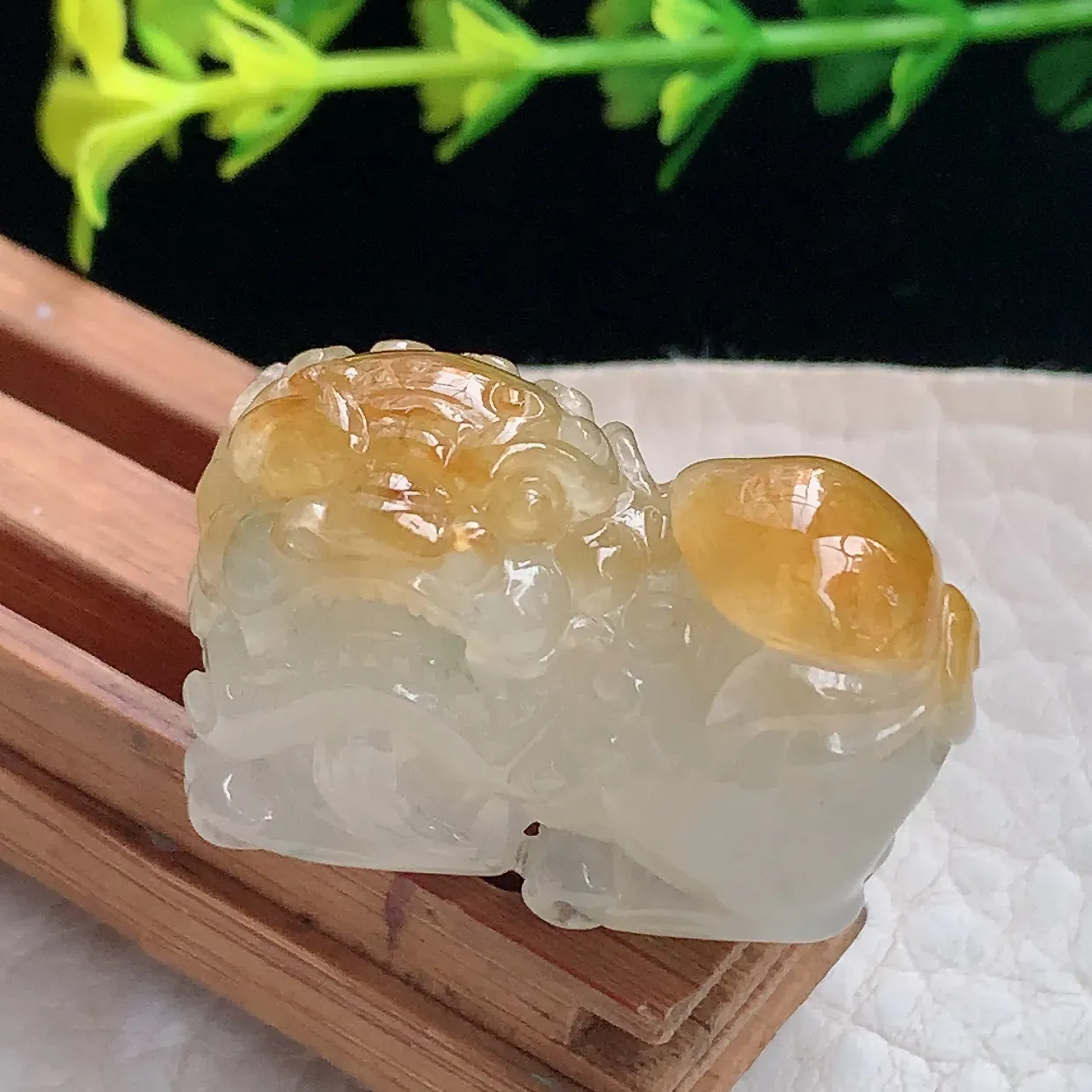 yl实拍30.6*20.4*14.7缅甸翡翠圆冰黄翡霸王貔貅玉坠厚装立体招财项坠