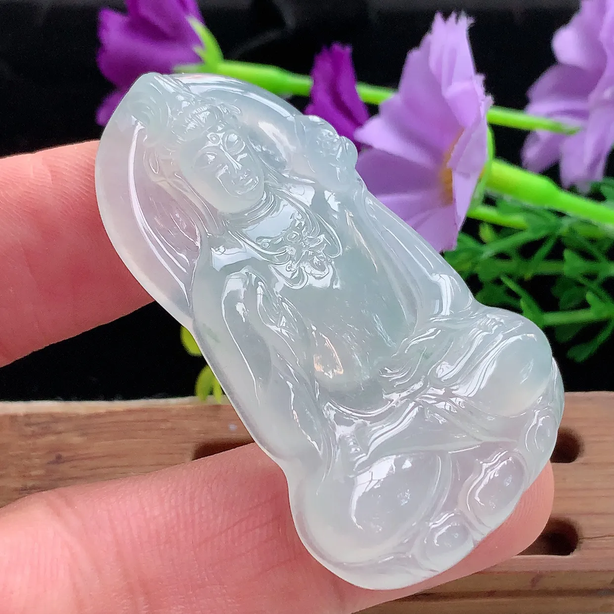 ktj实拍54*34.5*5.5缅甸翡翠冰种持莲观音吊坠白月光大势至菩萨精雕玉坠