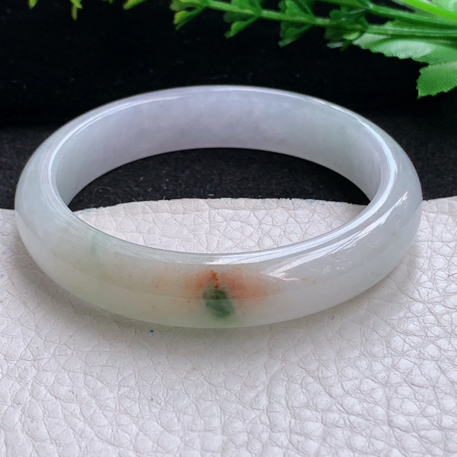 yw5自然光54*12*7.5平安镯 特色缅甸翡翠a货飘花秀气宽边玉手镯 玉手环