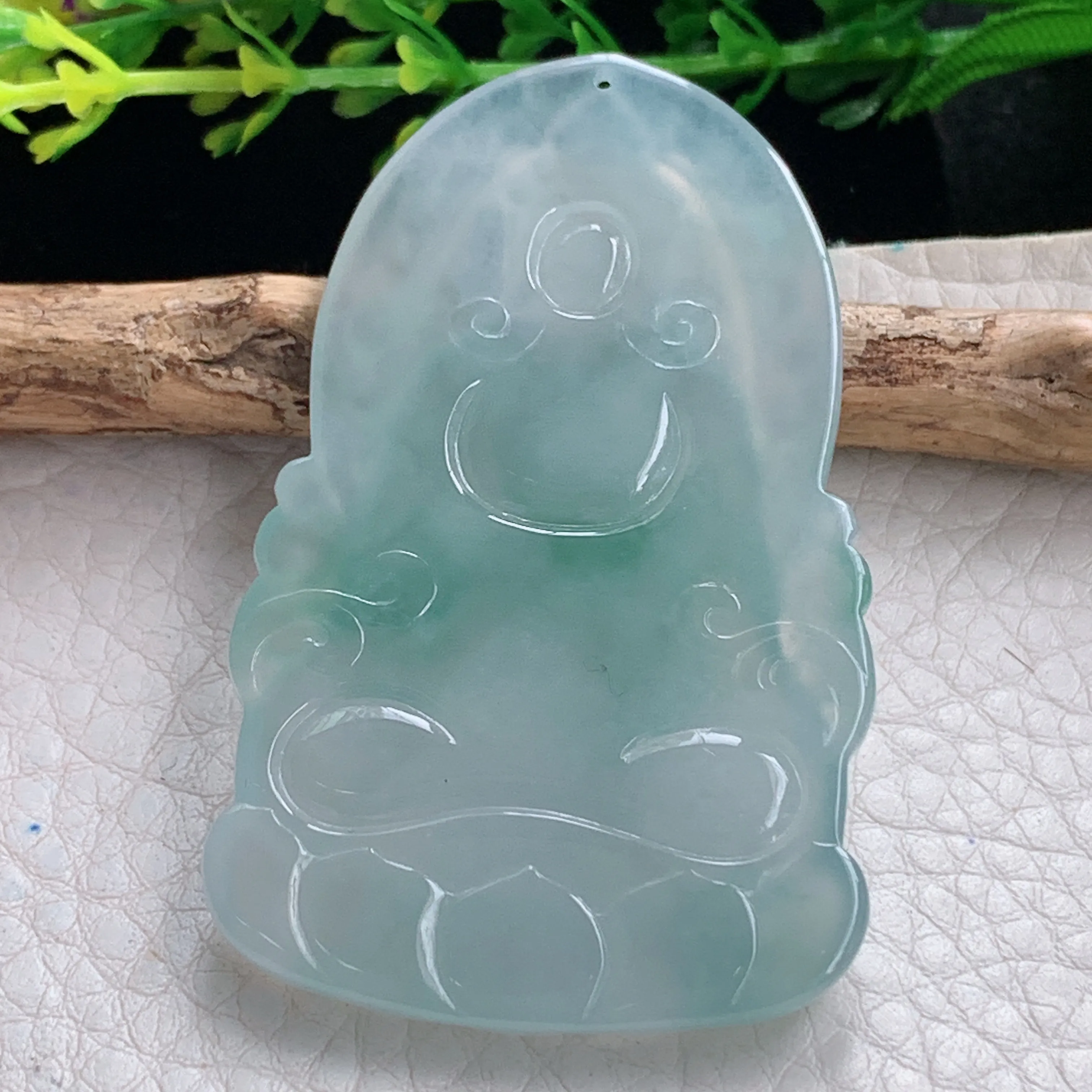 ktj实拍56.8*34.5*6缅甸翡翠冰种飘花坐莲观音牌吊坠冰飘花菩萨精雕玉坠