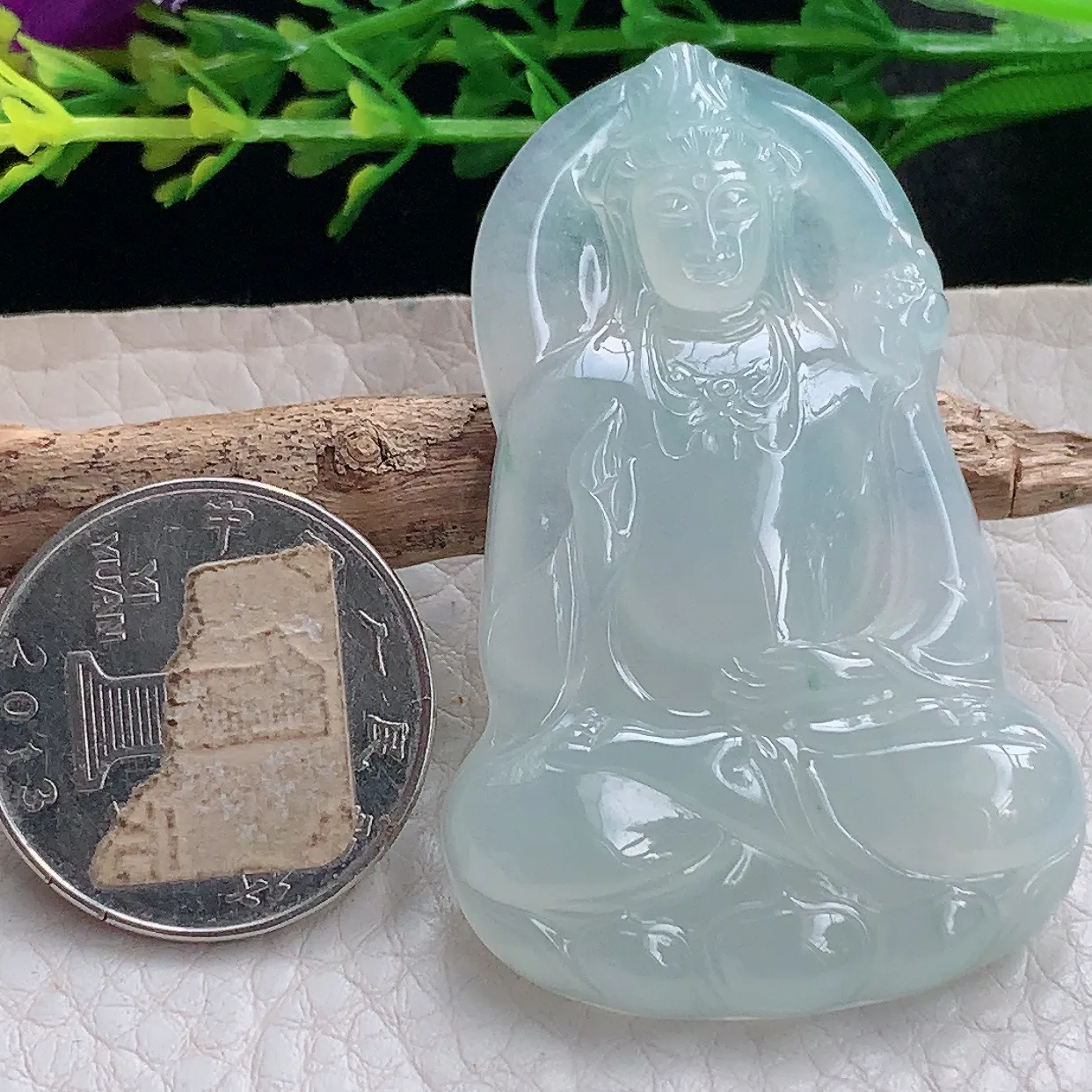 ktj实拍54*34.5*5.5缅甸翡翠冰种持莲观音吊坠白月光大势至菩萨精雕玉坠
