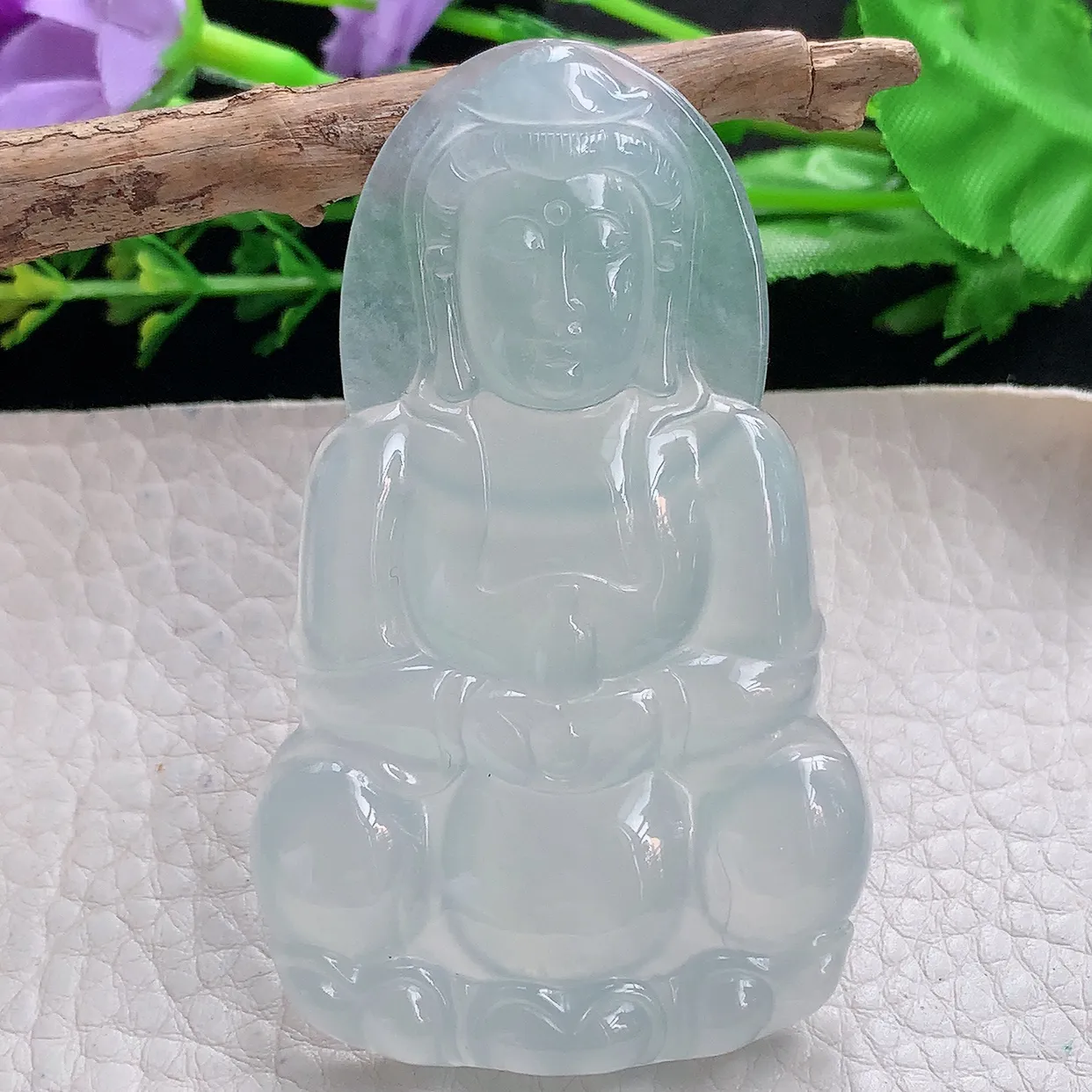 ktj实拍68.2*41.6*5.6缅甸翡翠冰种厚装大观音牌吊坠白月光菩萨精雕玉坠