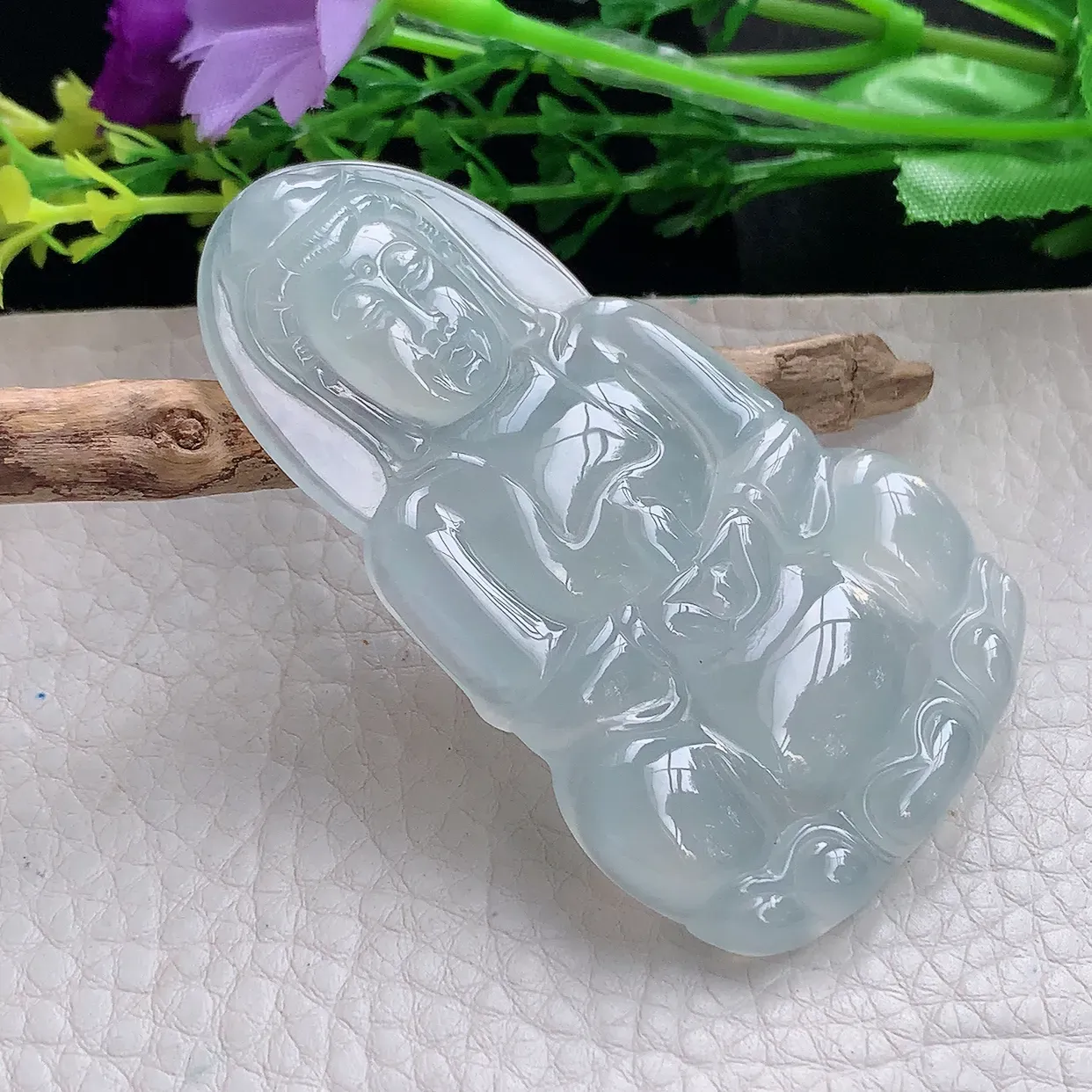 ktj实拍68.2*41.6*5.6缅甸翡翠冰种厚装大观音牌吊坠白月光菩萨精雕玉坠