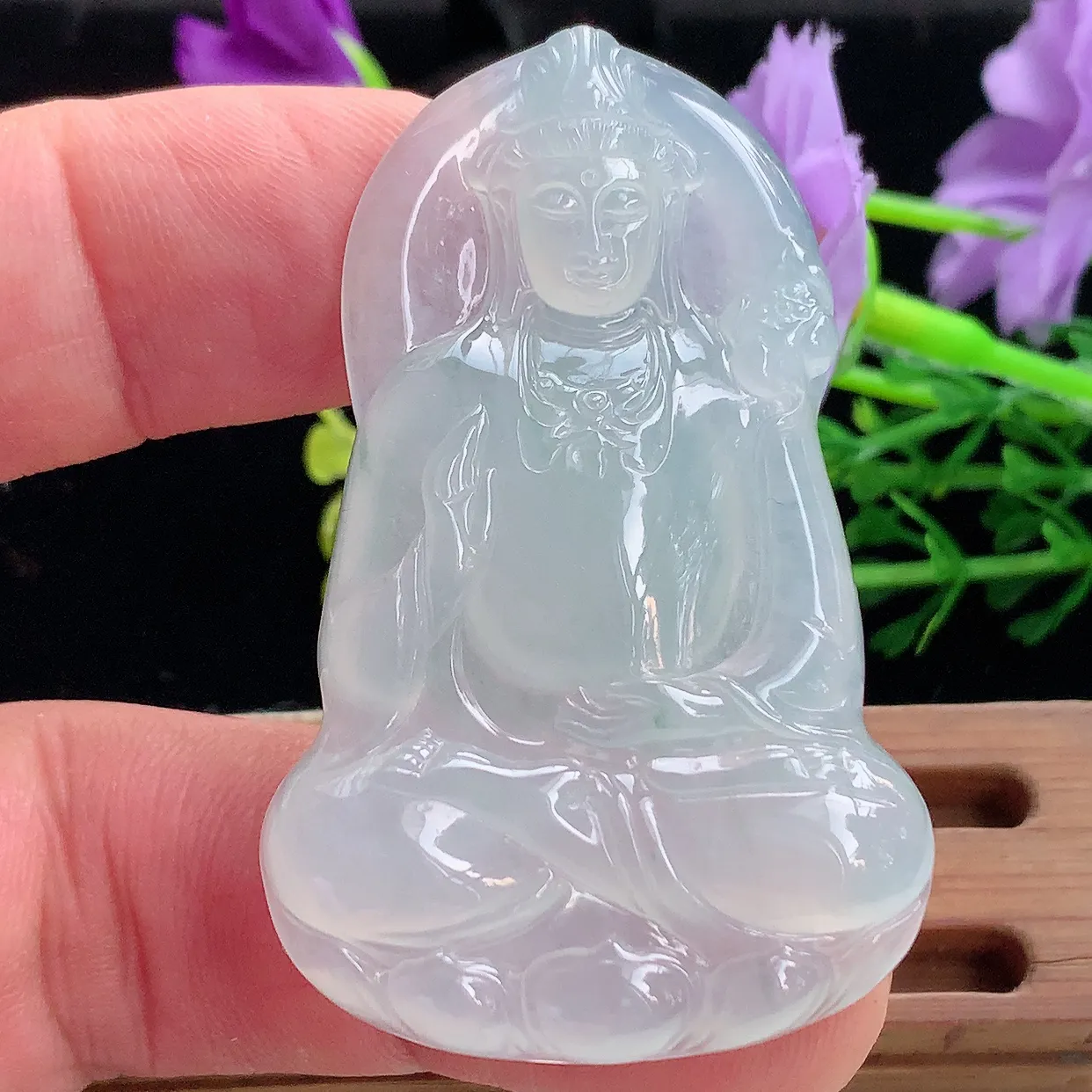 ktj实拍54*34.5*5.5缅甸翡翠冰种持莲观音吊坠白月光大势至菩萨精雕玉坠