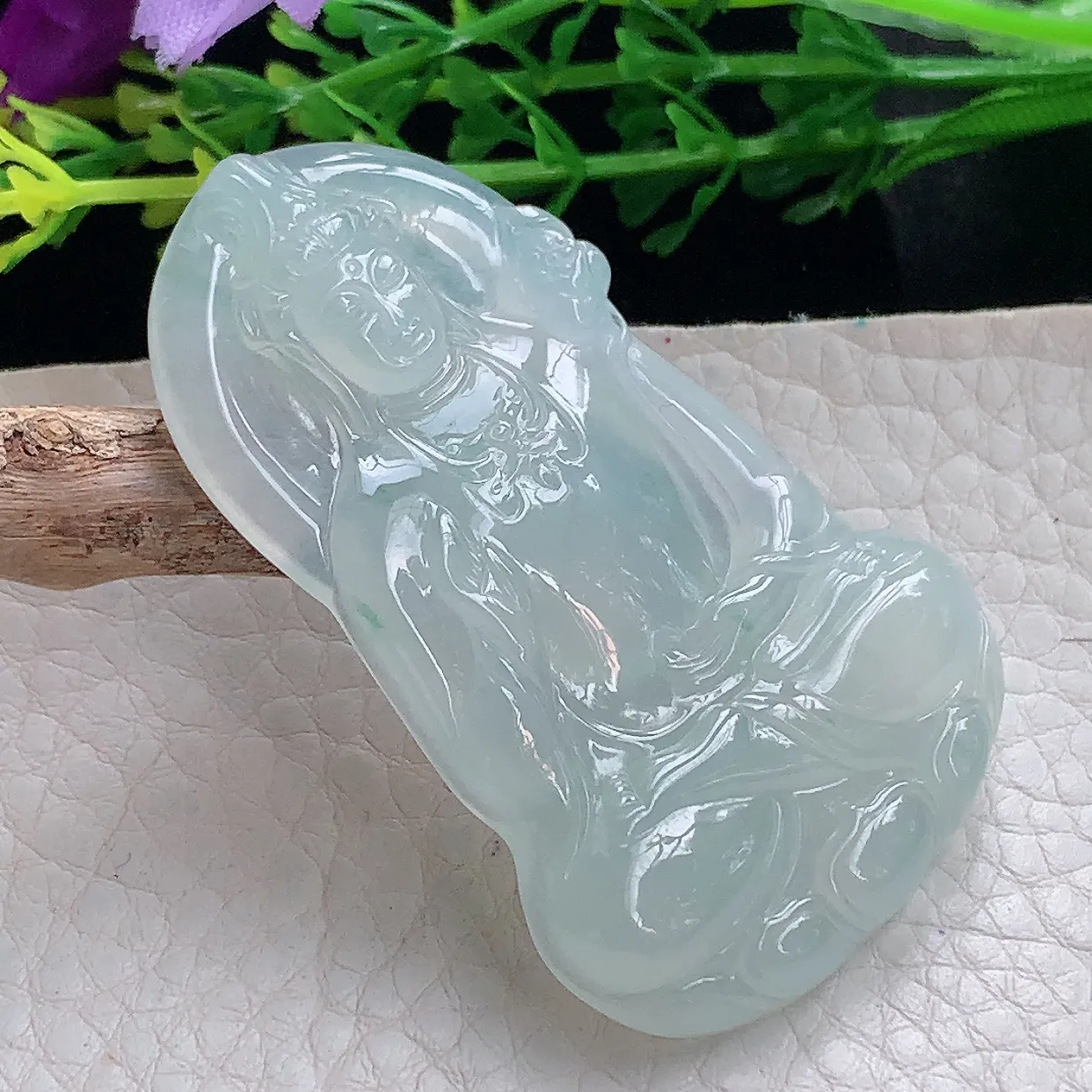 ktj实拍54*34.5*5.5缅甸翡翠冰种持莲观音吊坠白月光大势至菩萨精雕玉坠