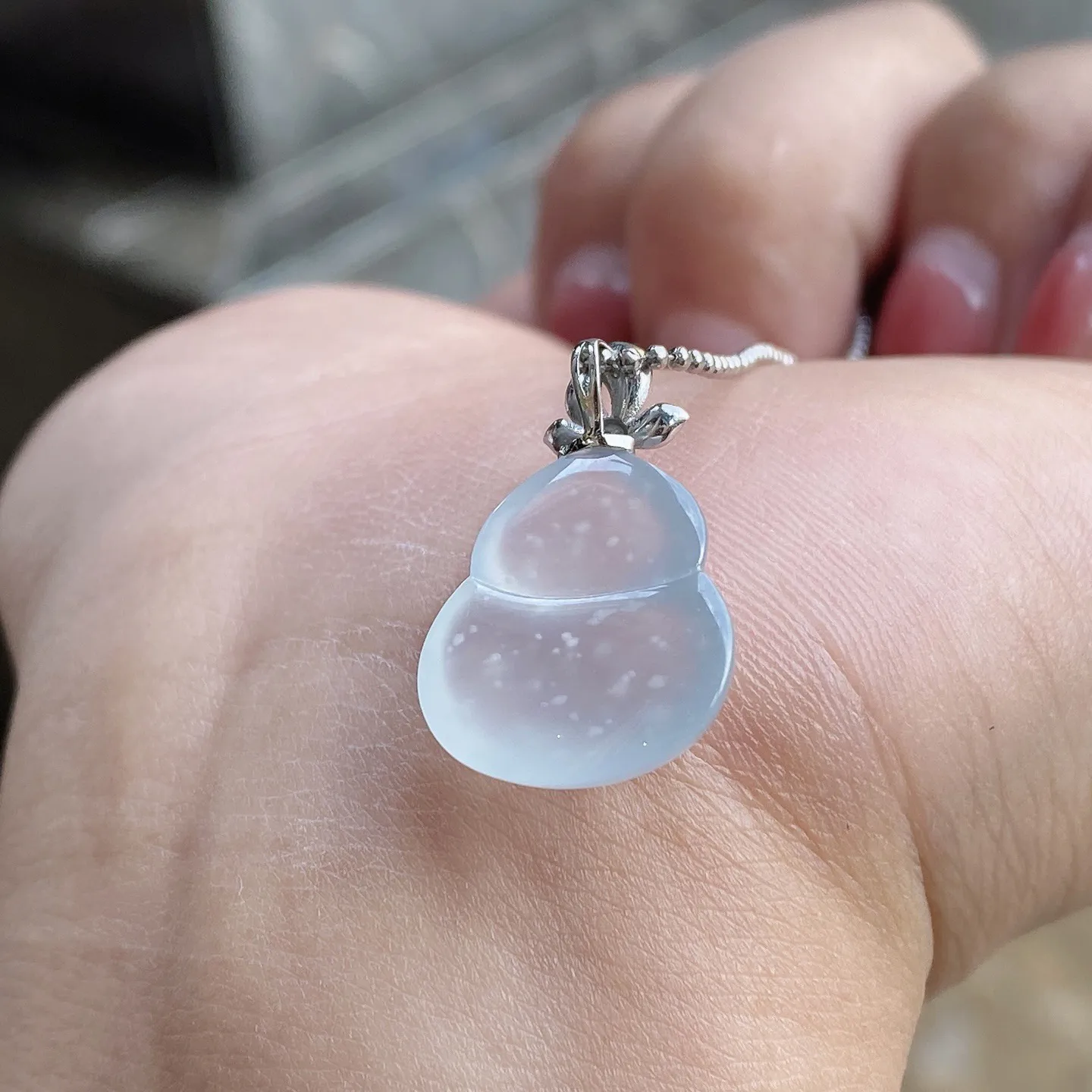 冰种雪花棉葫芦吊坠 尺寸23.4-14.9-5.3毫米