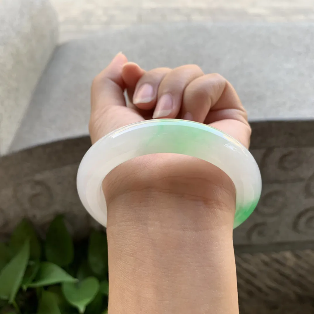 圈口54.5-11.3-10 【冰飘阳绿正圈手镯】正圈54 55可戴