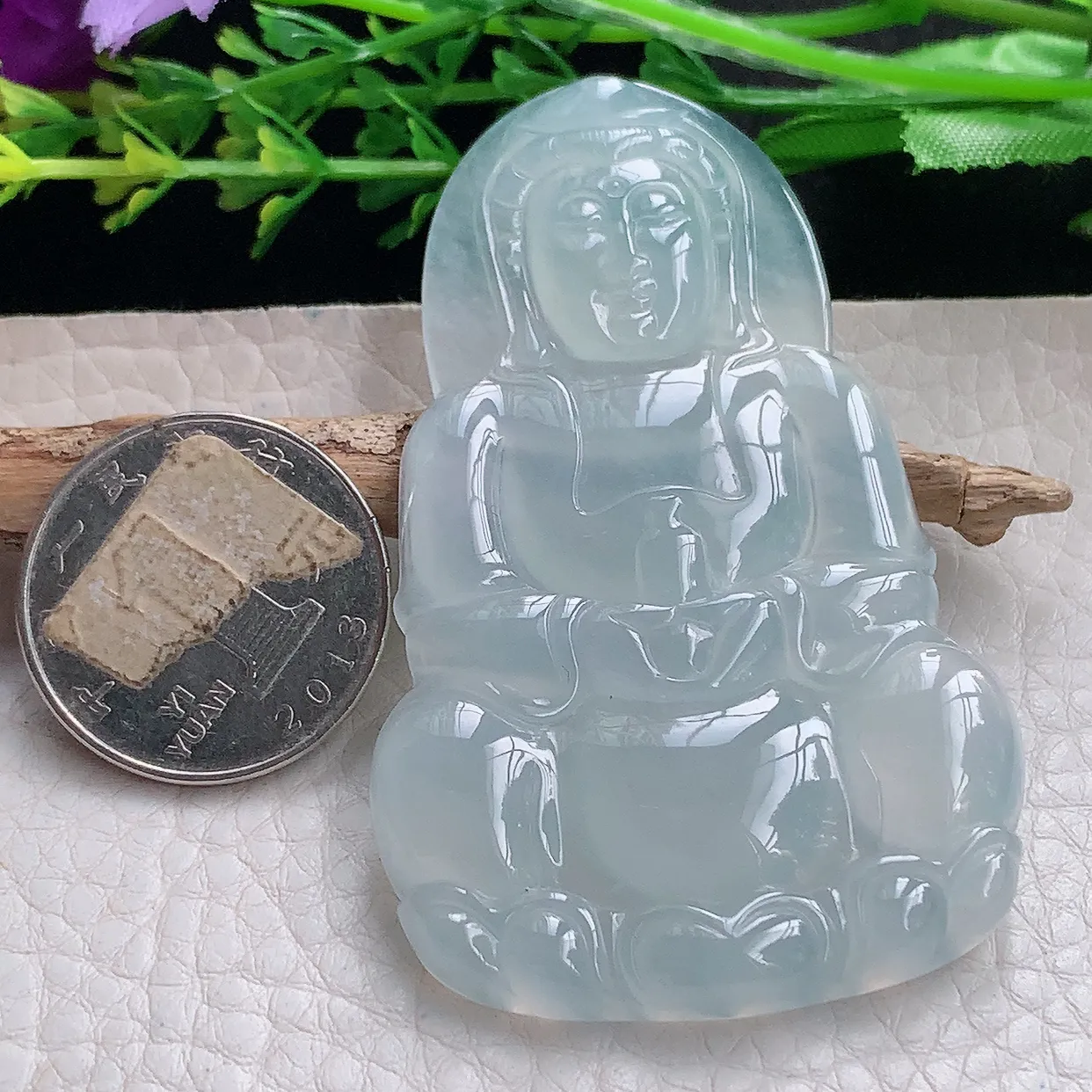 ktj实拍68.2*41.6*5.6缅甸翡翠冰种厚装大观音牌吊坠白月光菩萨精雕玉坠