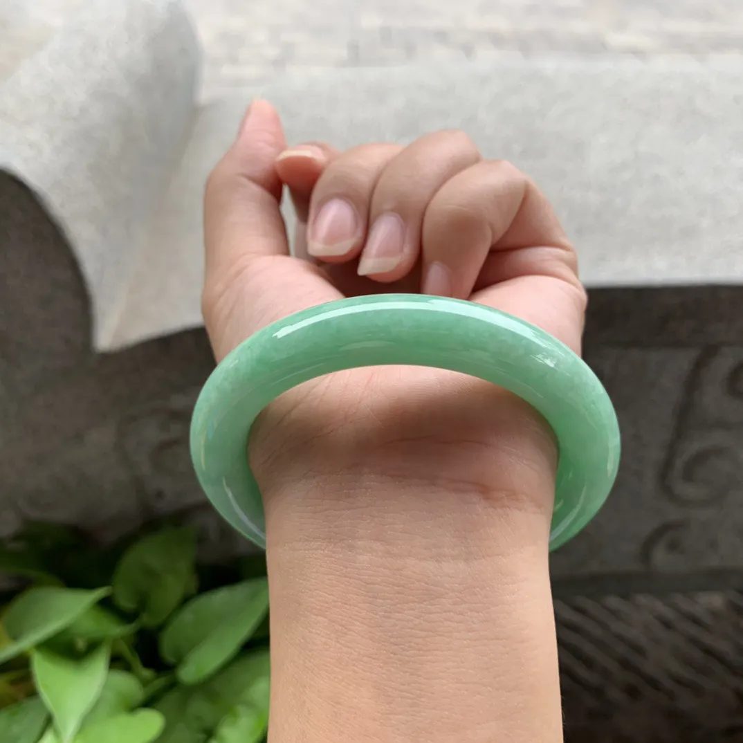 圈口 56.9-11.4【满绿圆条手镯】圆条56 57可戴