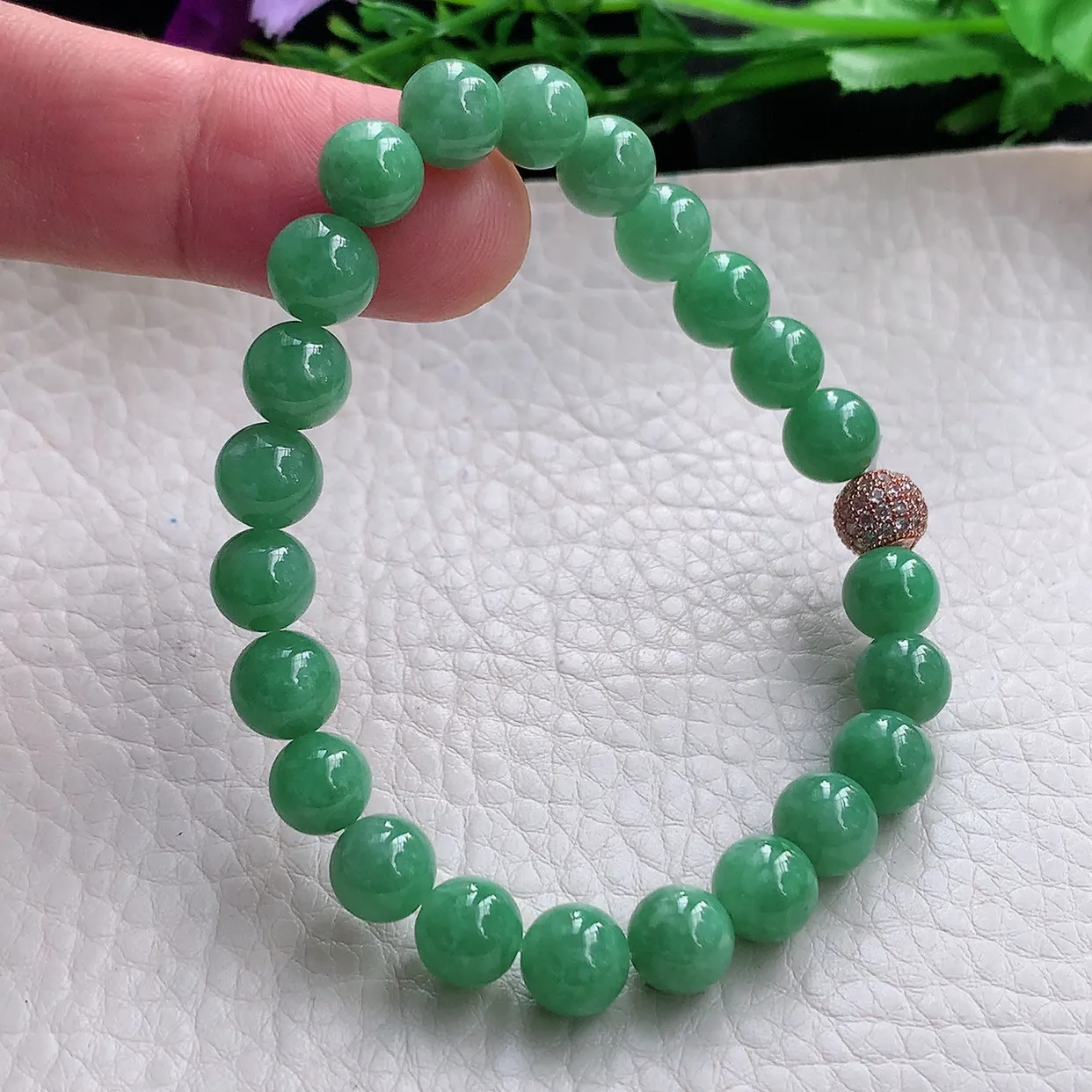 zz实拍8mm缅甸翡翠圆珠手串 满绿珠链女生玉手饰