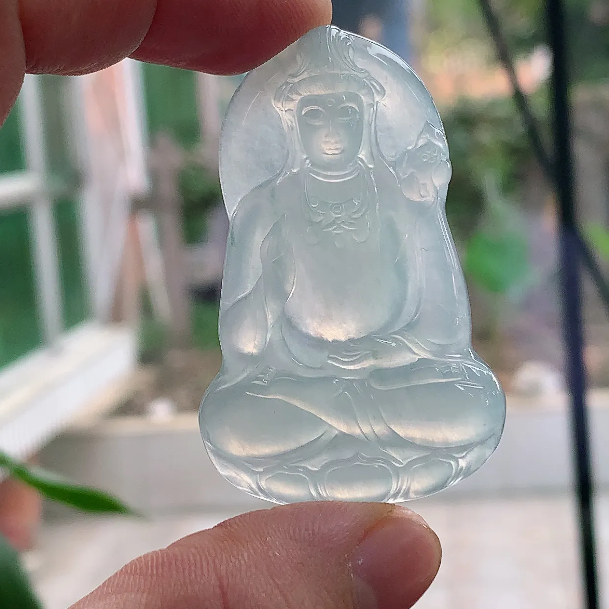 ktj实拍54*34.5*5.5缅甸翡翠冰种持莲观音吊坠白月光大势至菩萨精雕玉坠