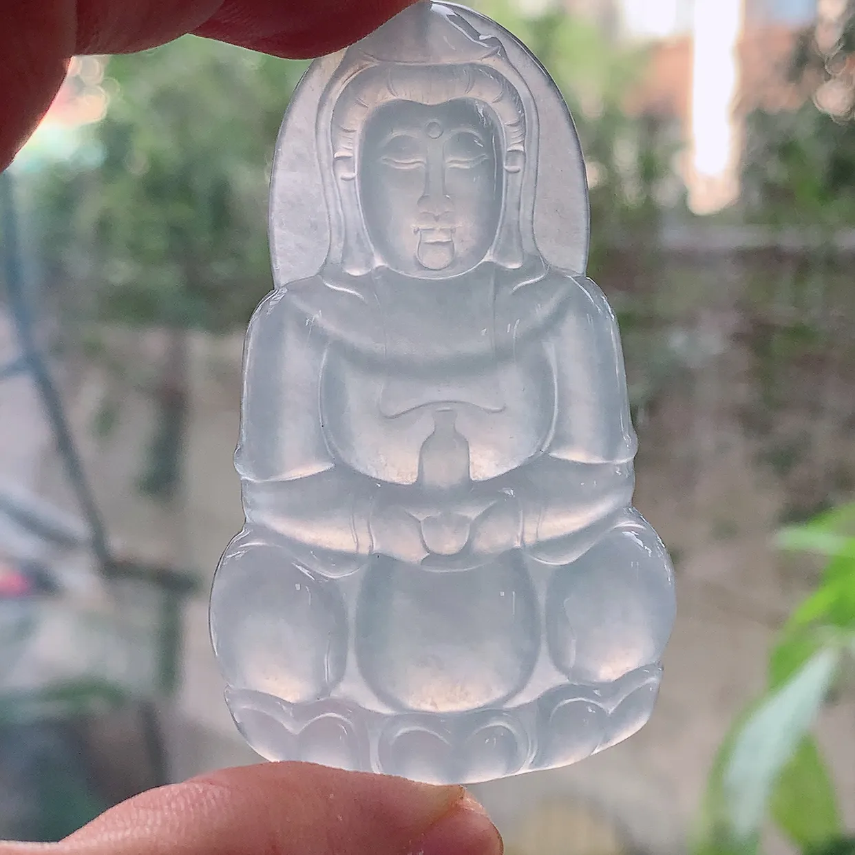 ktj实拍68.2*41.6*5.6缅甸翡翠冰种厚装大观音牌吊坠白月光菩萨精雕玉坠