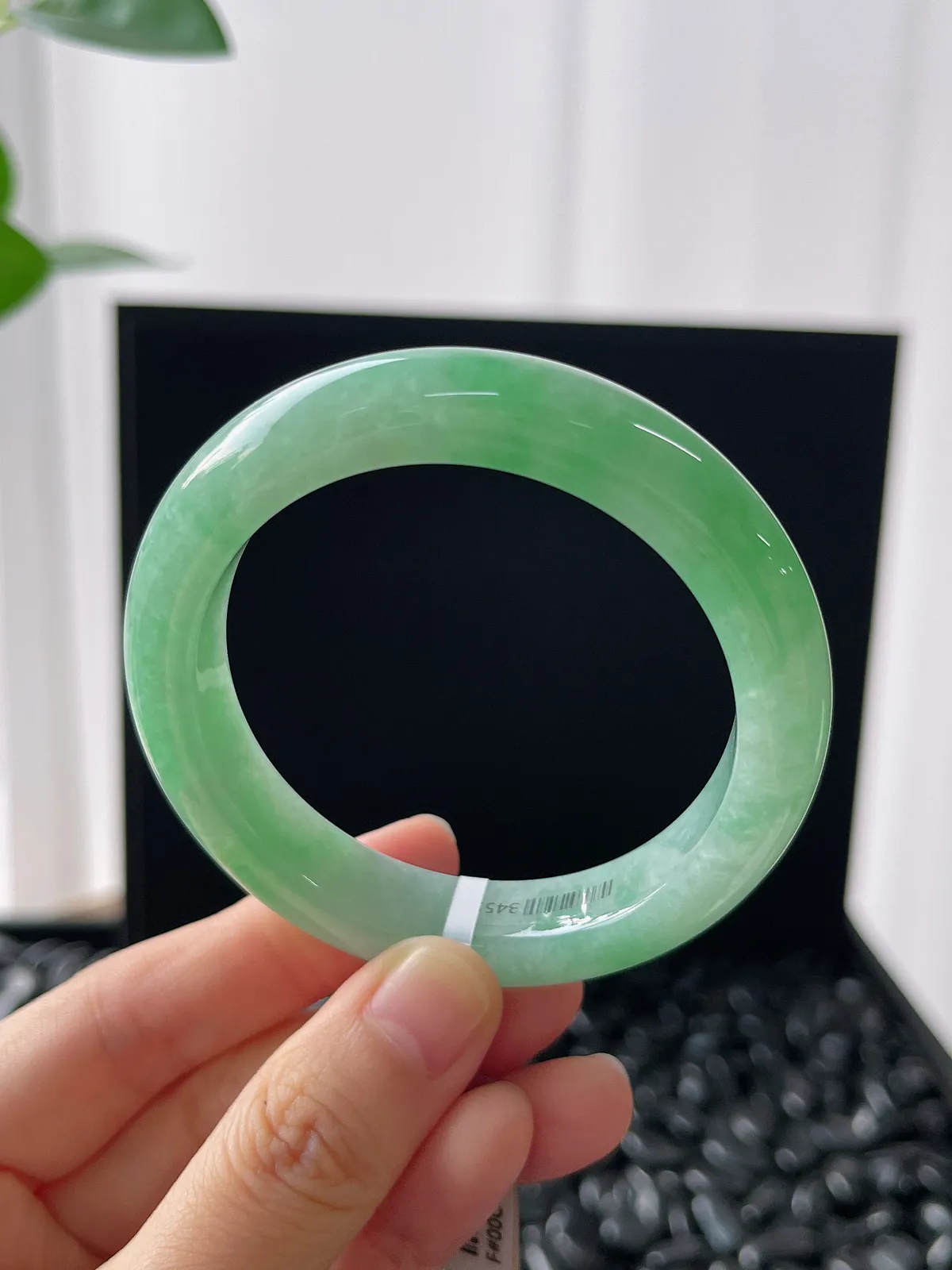 正圈51.6圈口，翡翠糯化种飘绿手镯