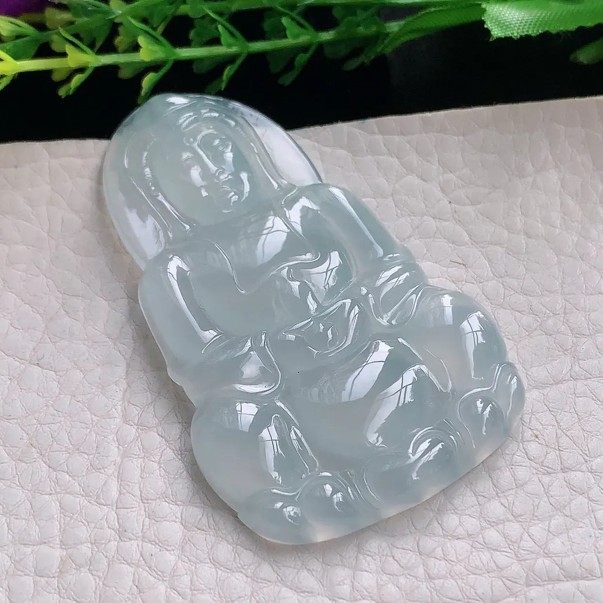 ktj实拍68.2*41.6*5.6缅甸翡翠冰种厚装大观音牌吊坠白月光菩萨精雕玉坠