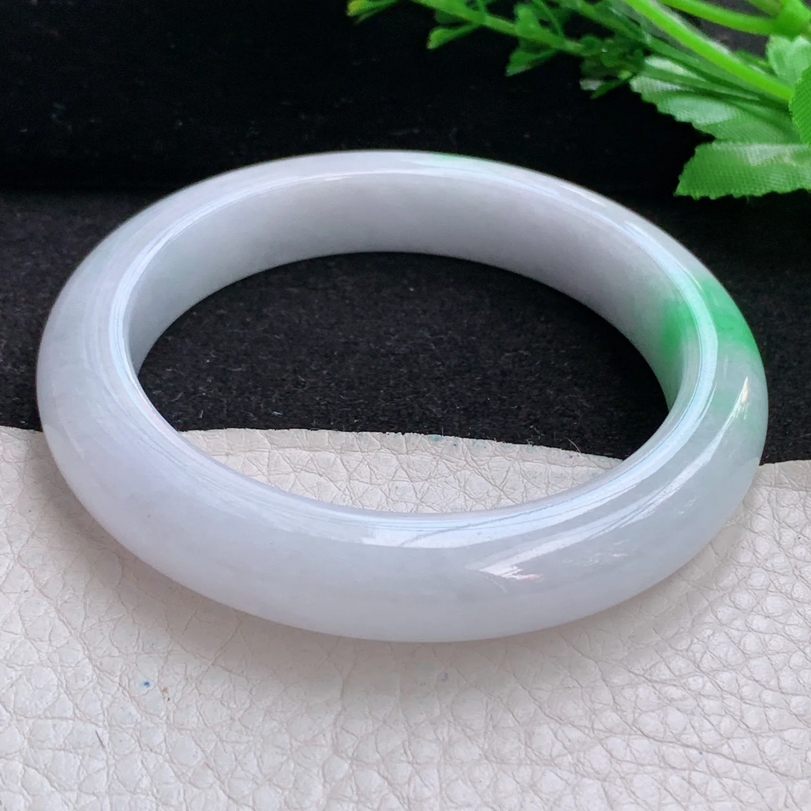 yh自然光59*12*9.7平安镯 天然缅甸翡翠a货飘阳绿宽边玉手镯 玉手环