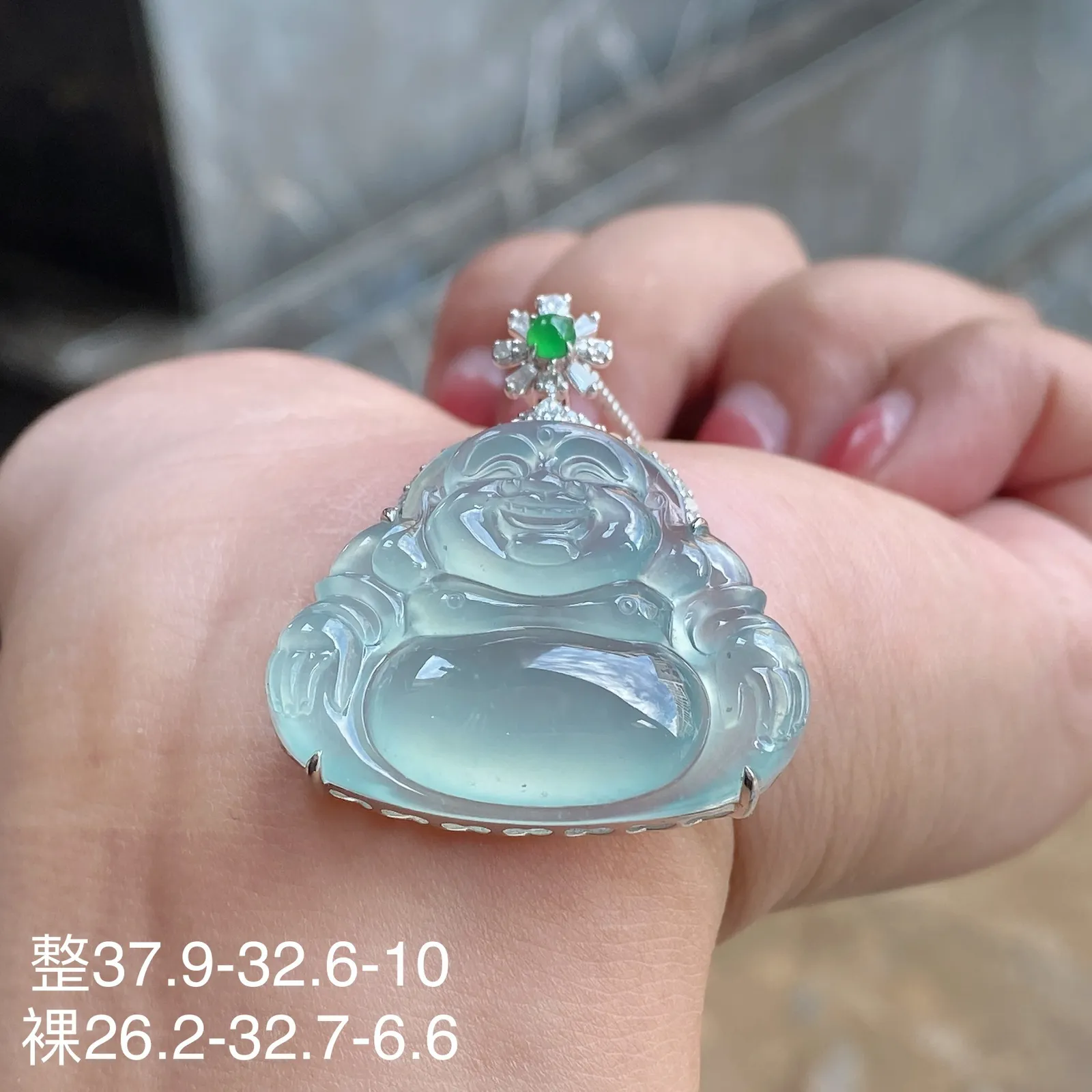 老坑冰种晴底佛公吊坠 尺寸37.9-32.6-10毫米