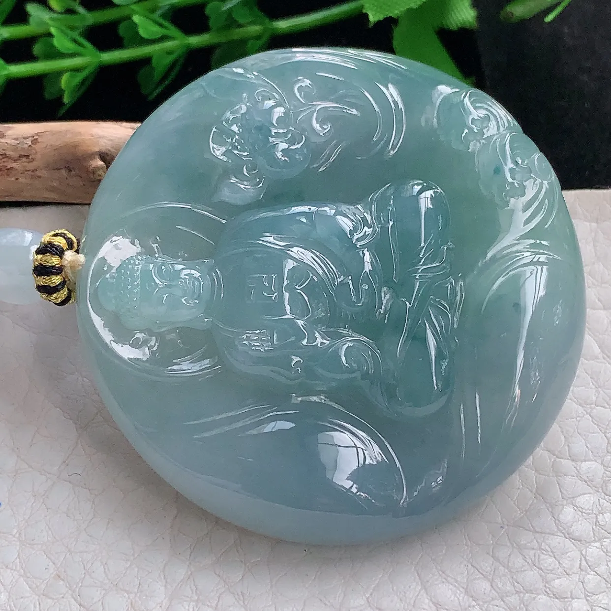 yl实拍52.2*9.5缅甸翡翠圆冰透蓝底阿弥陀佛玉坠厚装如来佛祖项坠