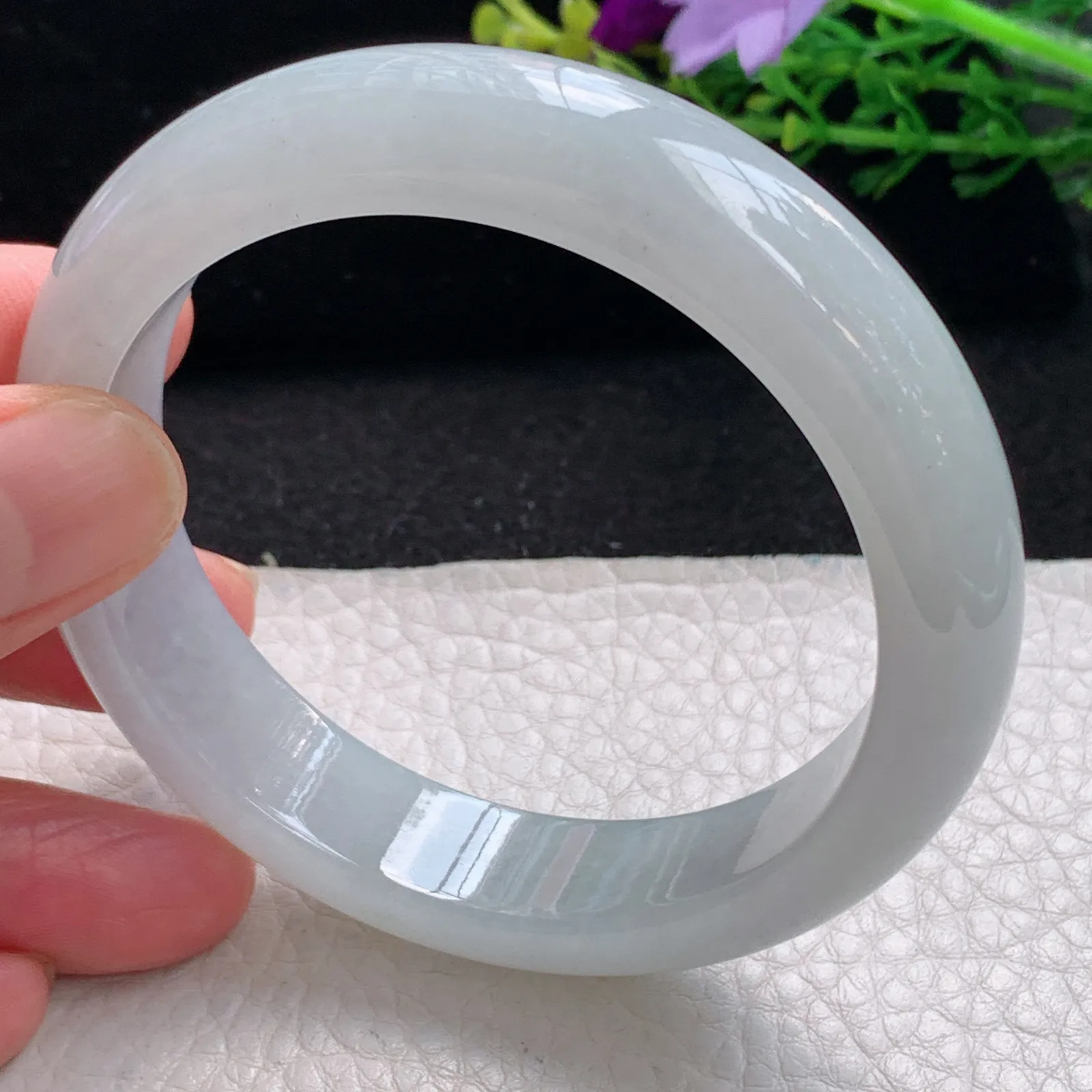 hy自然光57*13.5*8.3平安镯 缅甸翡翠a货白月光起光宽边玉手镯 玉手环