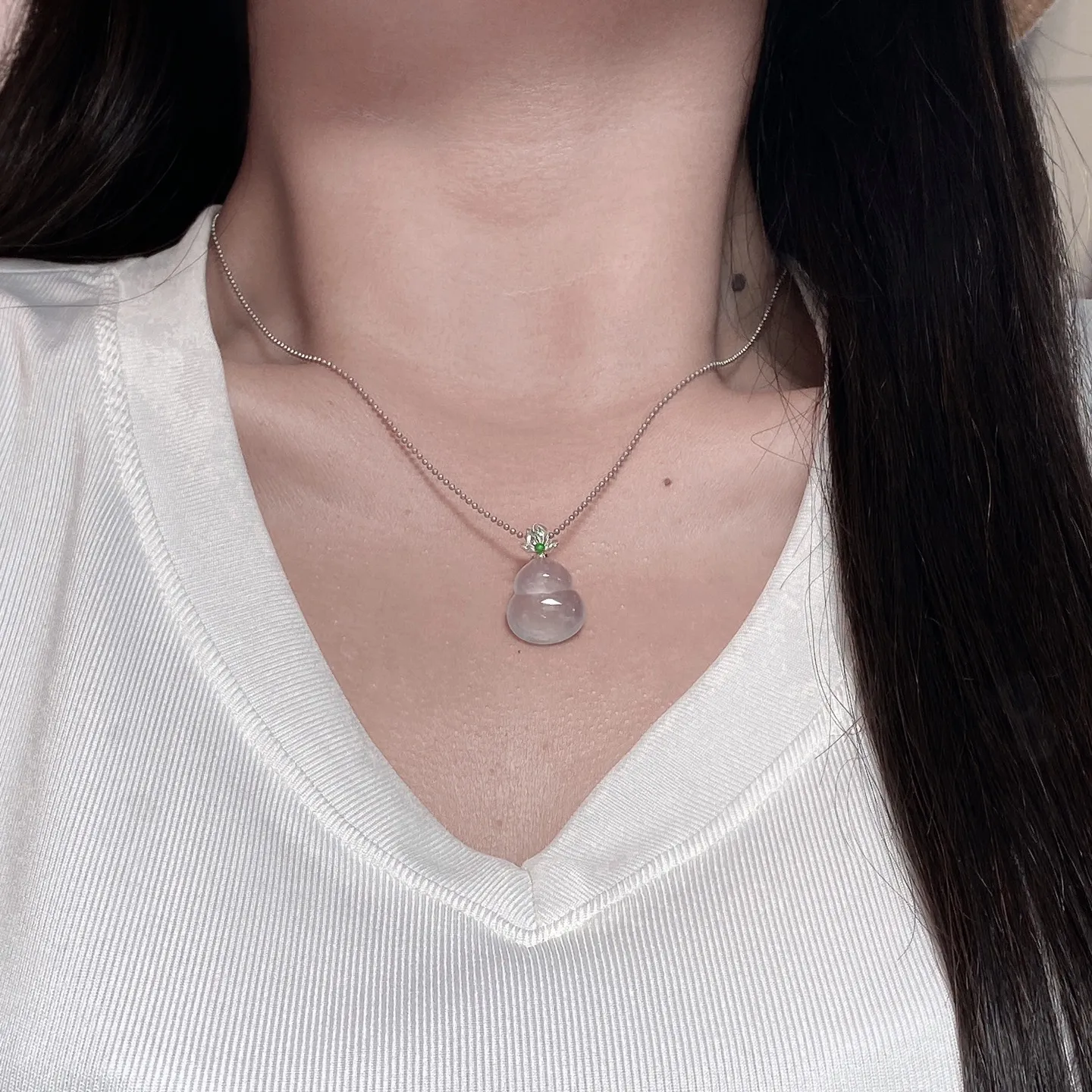 冰种雪花棉葫芦吊坠 尺寸23.4-14.9-5.3毫米