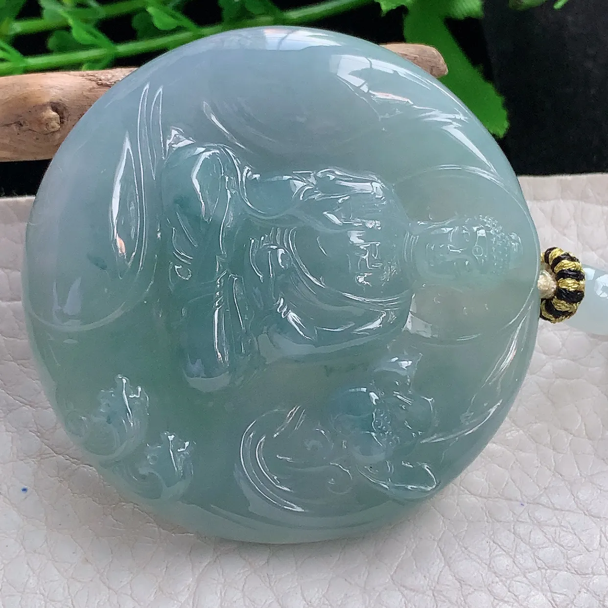 yl实拍52.2*9.5缅甸翡翠圆冰透蓝底阿弥陀佛玉坠厚装如来佛祖项坠