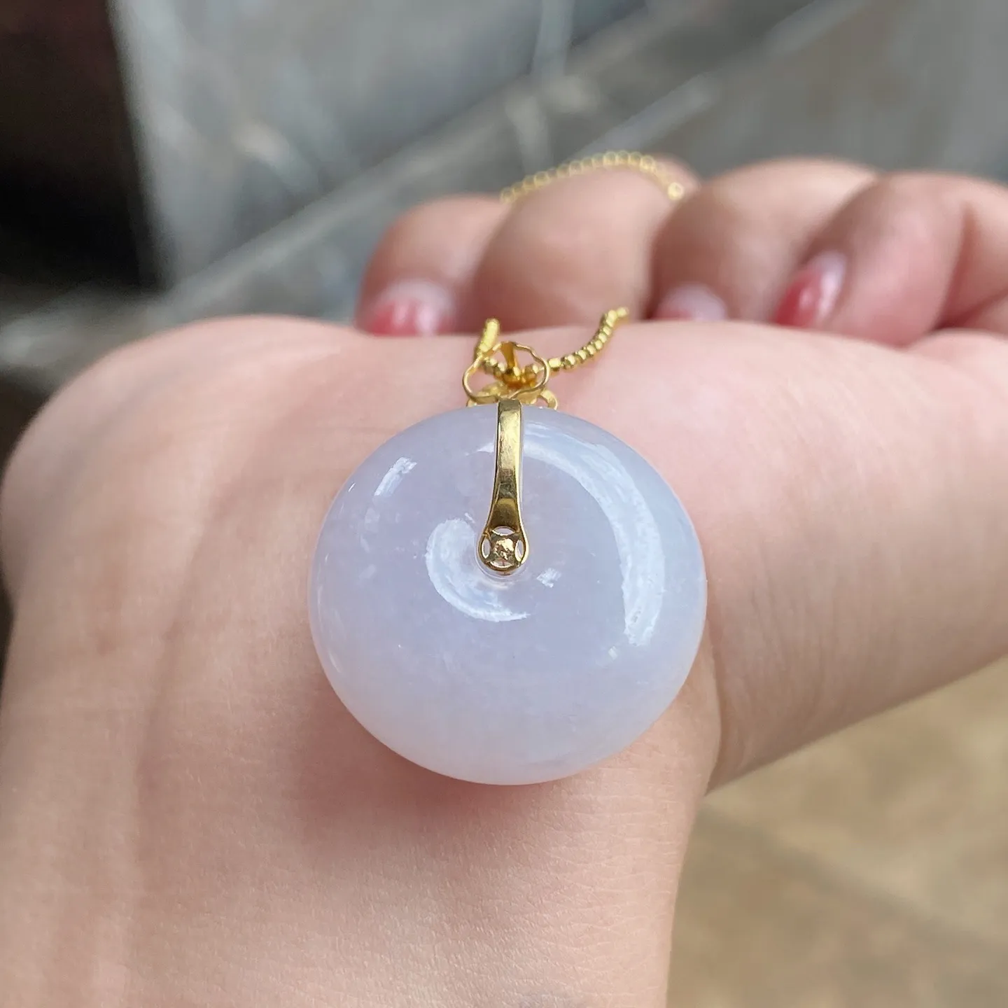 冰糯种春色平安扣吊坠 尺寸31.1-24-11.4毫米