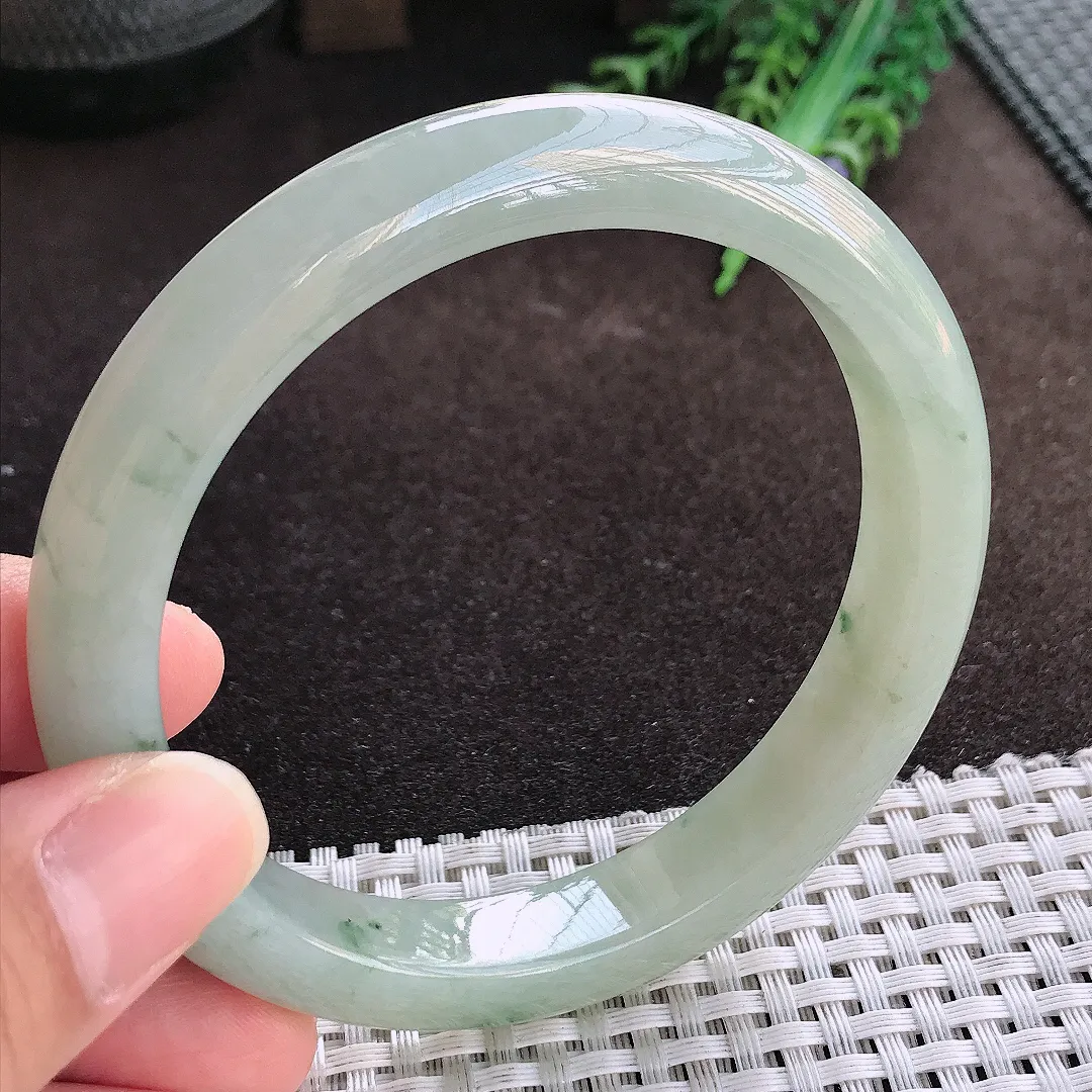 天然a货翡翠63/11.2/8.6老坑冰胶水灵冰晴底手镯宽边大圈口玉镯