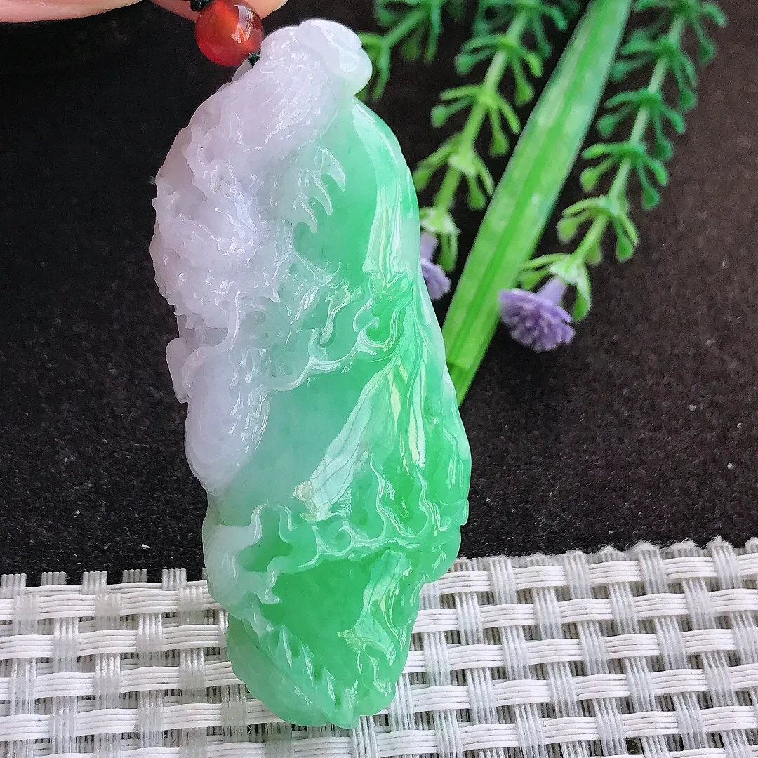 天然a货翡翠66.6/26.8/12.3老坑精美温润飘阳绿龙牌吊坠翡翠玉坠挂件百搭
