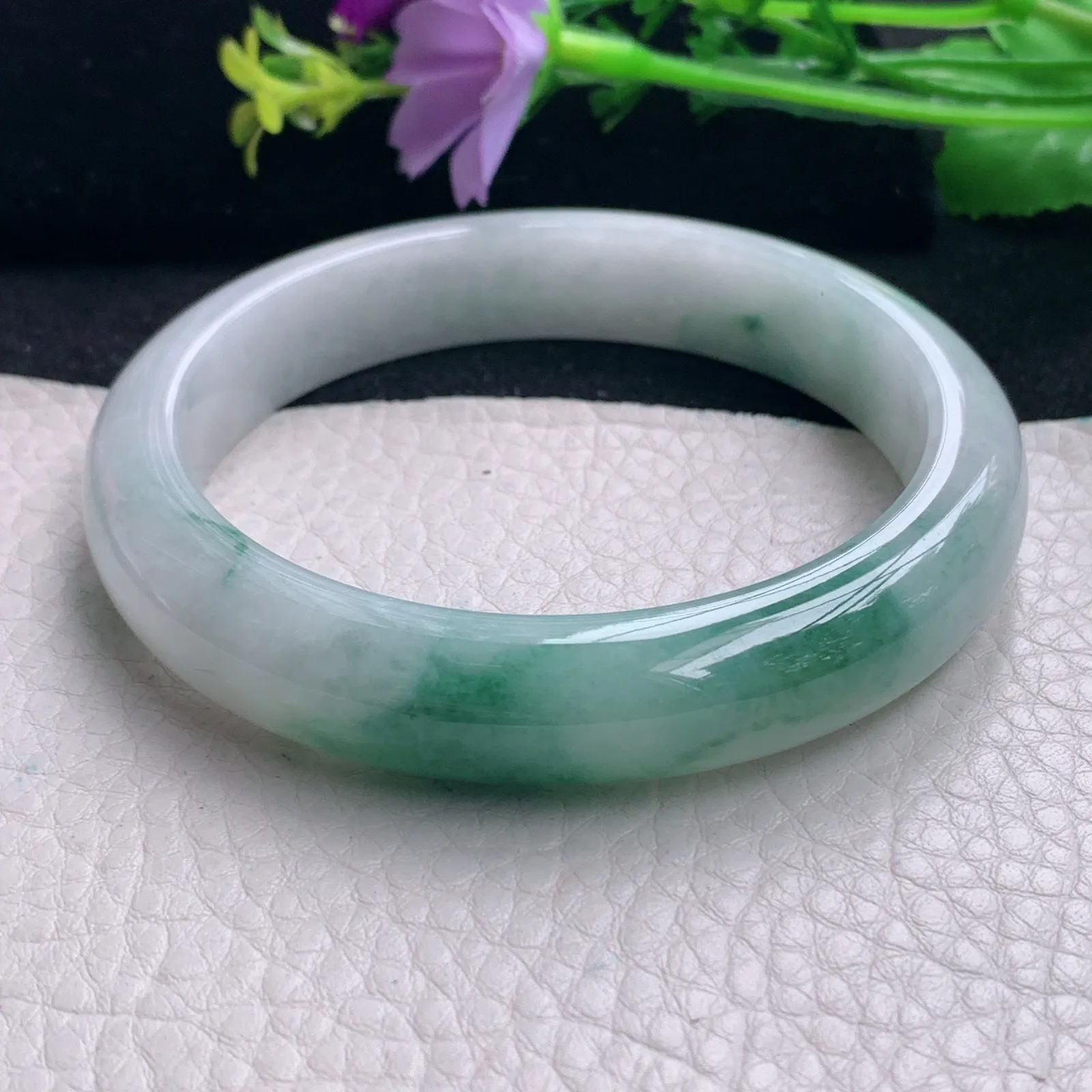 fl大圈口61.5*12.8*8.5平安镯 缅甸翡翠a货飘花宽边玉手镯 玉手环