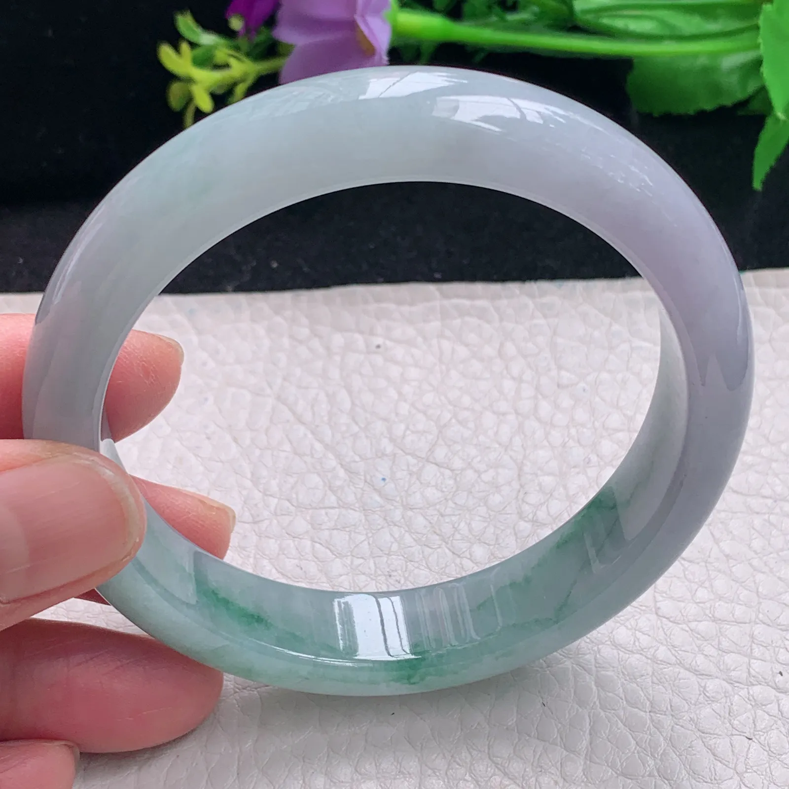 fl大圈口61*13*8.2平安镯 缅甸翡翠a货飘花宽边玉手镯 玉手环