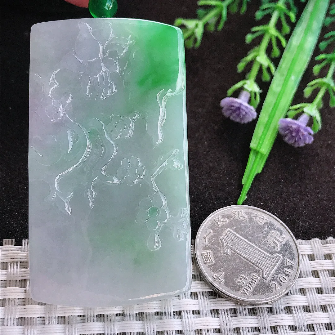 天然a货翡翠60/33.5/7.5老坑冰润水灵飘阳绿蝶恋花吊坠翡翠玉坠挂件百搭