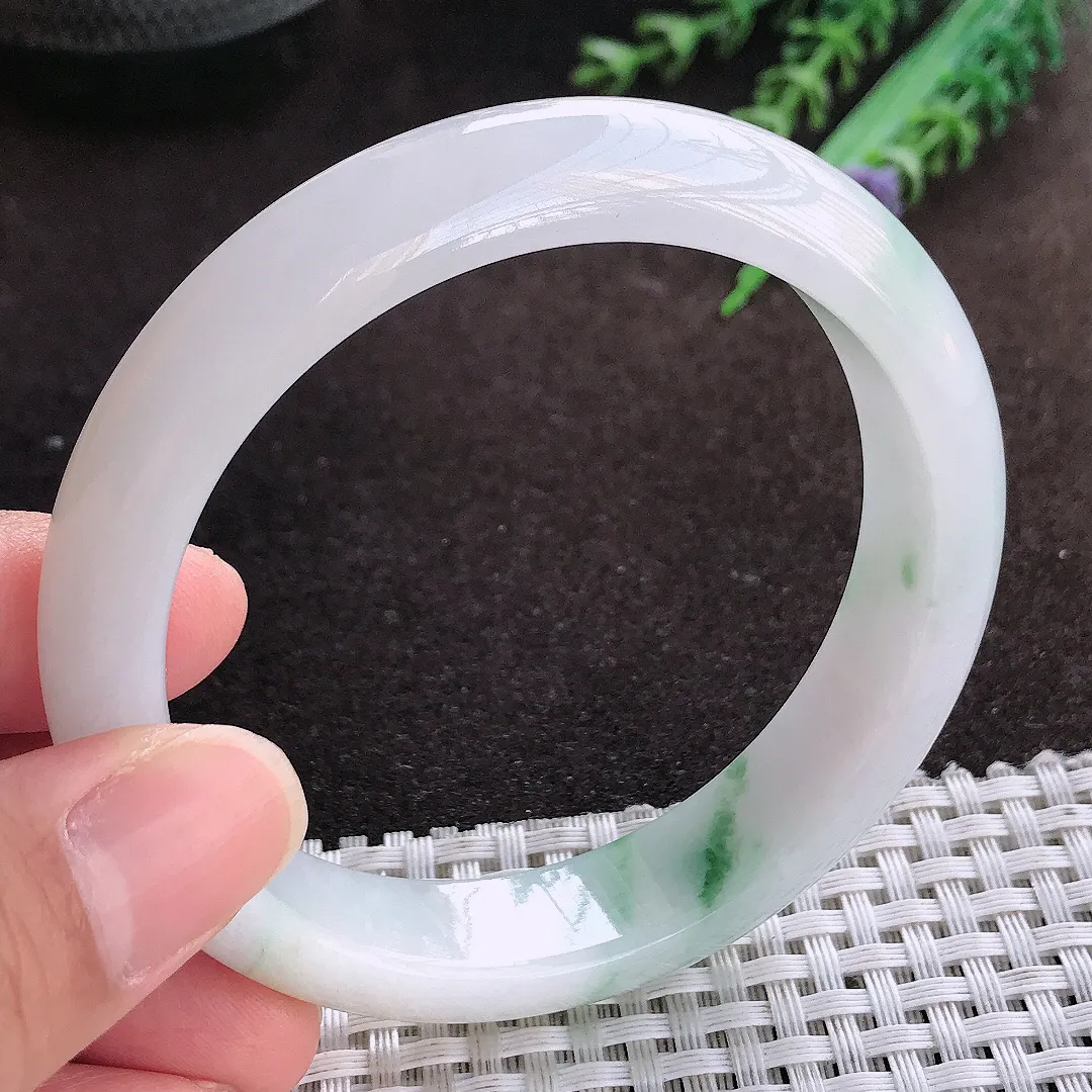 天然a货翡翠59/13.3/8老坑冰润水灵飘花手镯宽边翡翠玉镯美人镯
