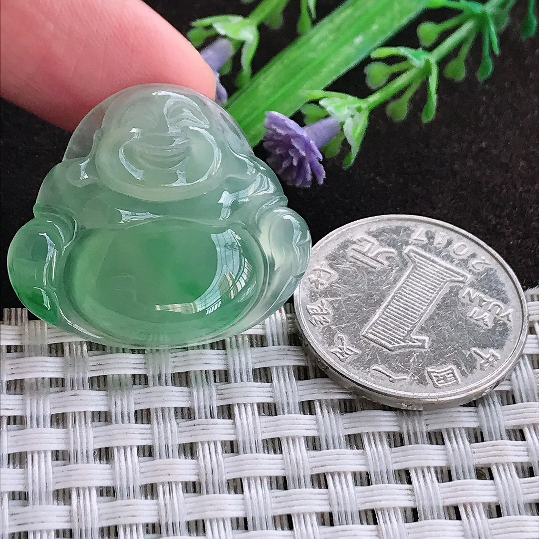 天然a货翡翠27.1/31/5.8老坑冰种满绿甜绿佛公吊坠翡翠玉坠挂件百搭