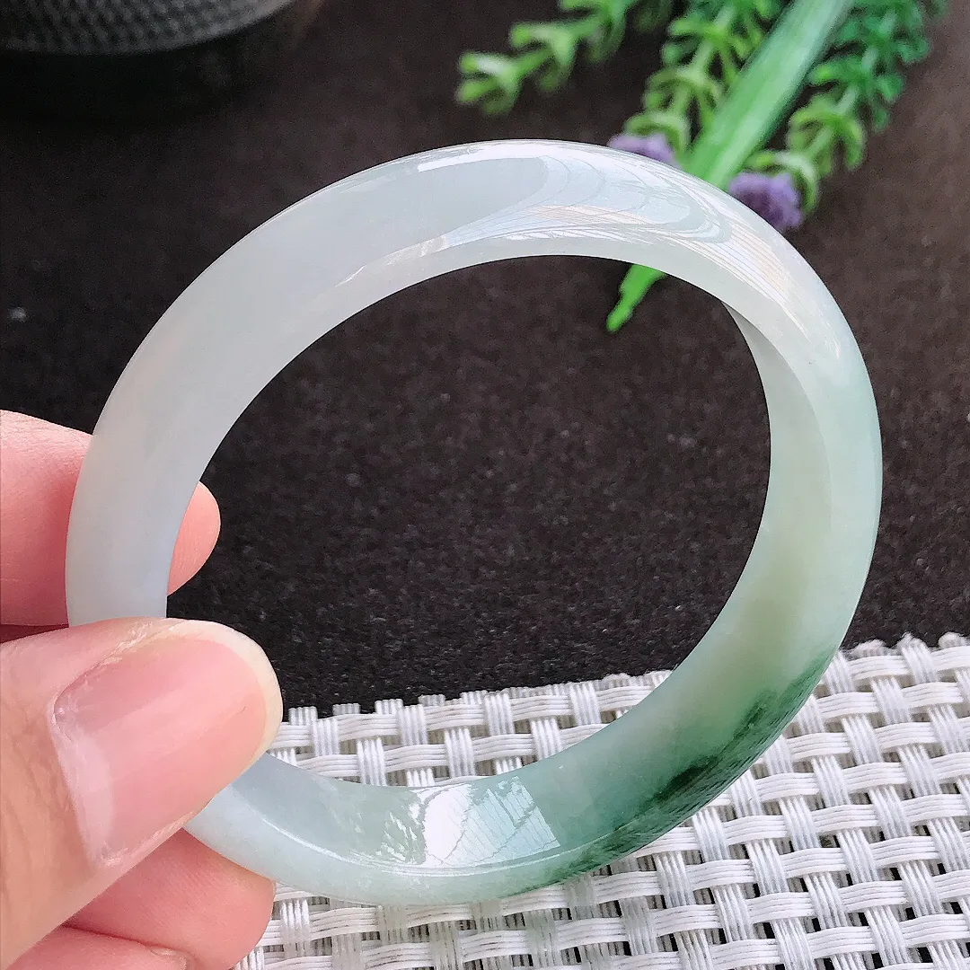 天然a货翡翠53/12.2/6.5老坑冰润起胶飘花手镯宽边翡翠玉镯美人镯