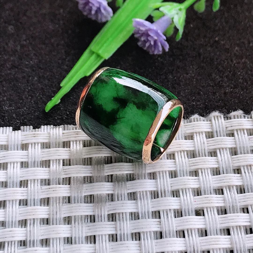 天然a货翡翠15.1/17老坑18k金镶嵌特色飘花绿绿通吊坠翡翠玉坠挂件百搭