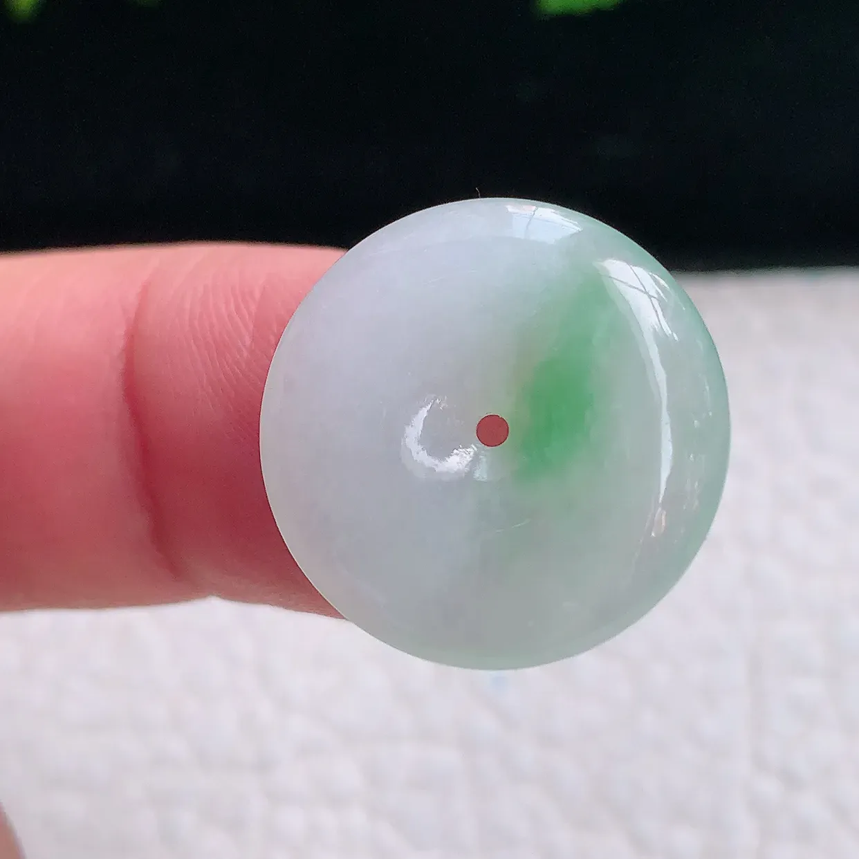 ajj实拍20.5*4.5天然缅甸翡翠飘绿小平安扣吊坠 小孩平安玉坠