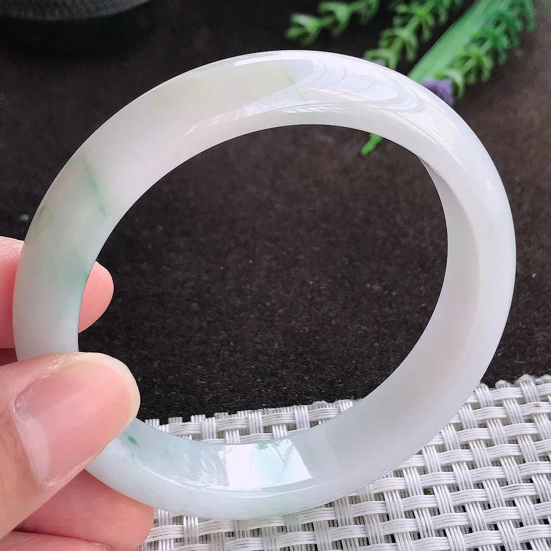 天然a货翡翠59/13.3/8老坑冰润水灵飘花手镯宽边翡翠玉镯美人镯