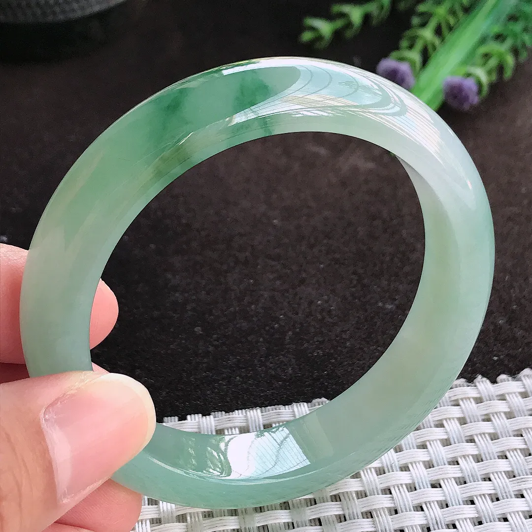 天然a货翡翠55.3/13.3/8.1老坑冰胶果冻冰飘花手镯宽边翡翠玉镯美人镯