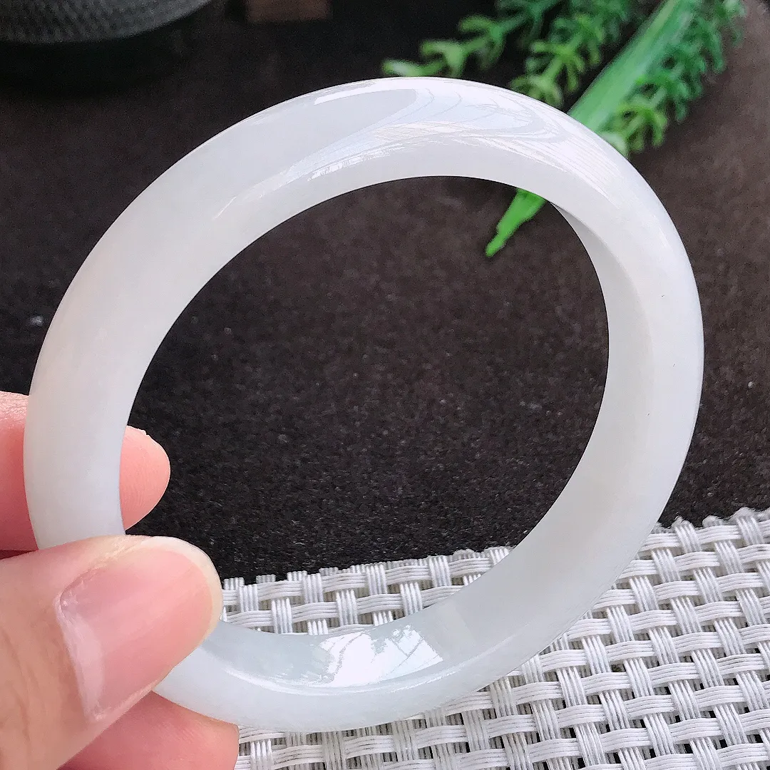 天然a货翡翠59/11.8/8.2老坑冰透起胶白月光手镯宽边翡翠玉镯美人镯