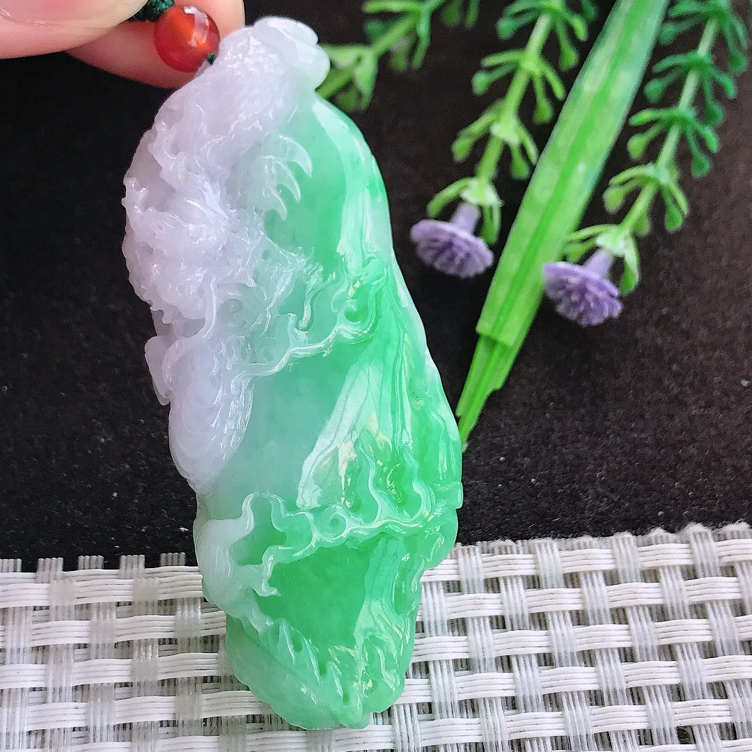 天然a货翡翠66.6/26.8/12.3老坑精美温润飘阳绿龙牌吊坠翡翠玉坠挂件百搭