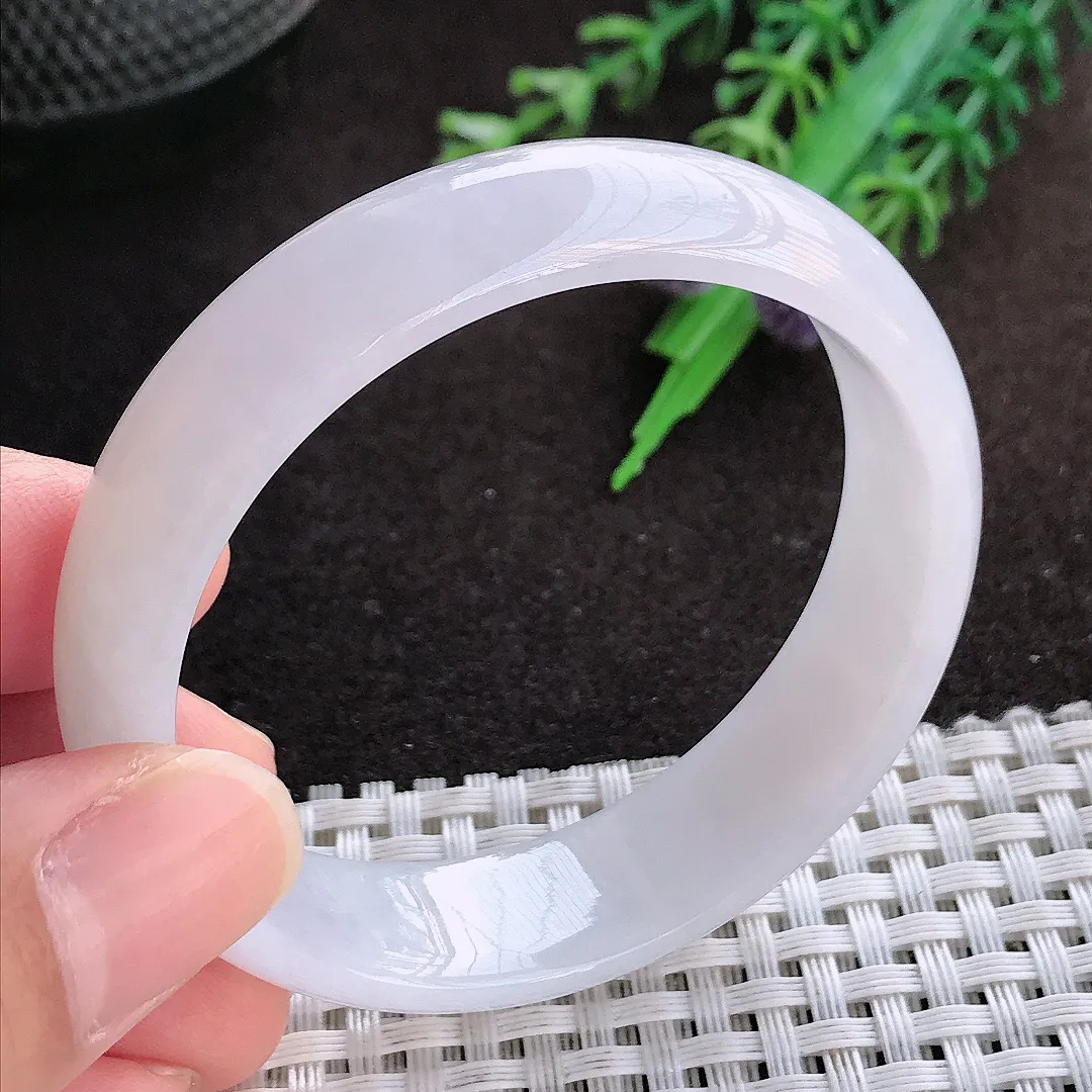 天然a货翡翠51.5/13.6/6老坑秀气冰透手镯宽边翡翠玉镯美人镯