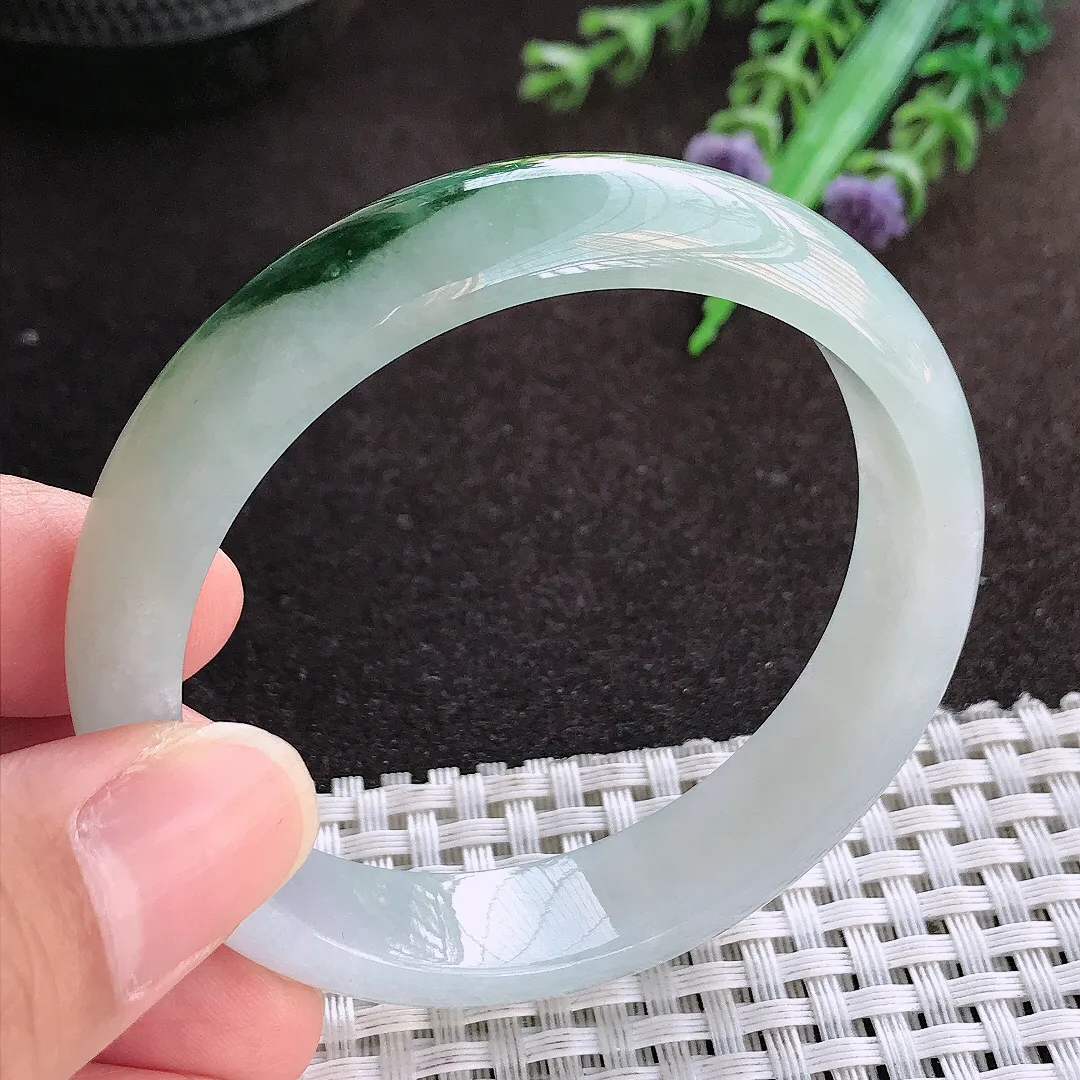 天然a货翡翠53/12.2/6.5老坑冰润起胶飘花手镯宽边翡翠玉镯美人镯