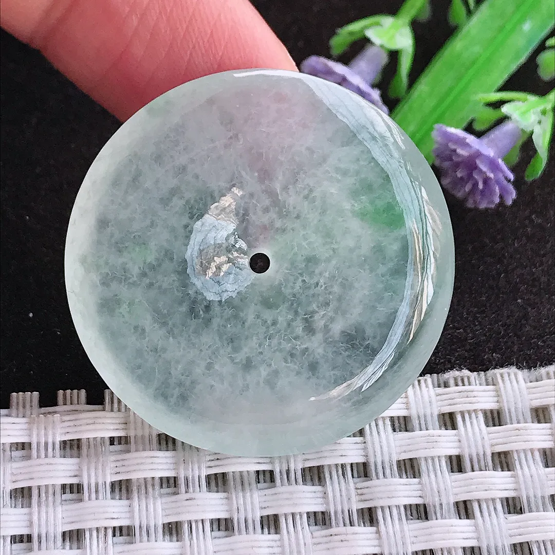 天然a货翡翠33.2/5.5老坑冰种冰透平安扣吊坠翡翠玉坠挂件百搭