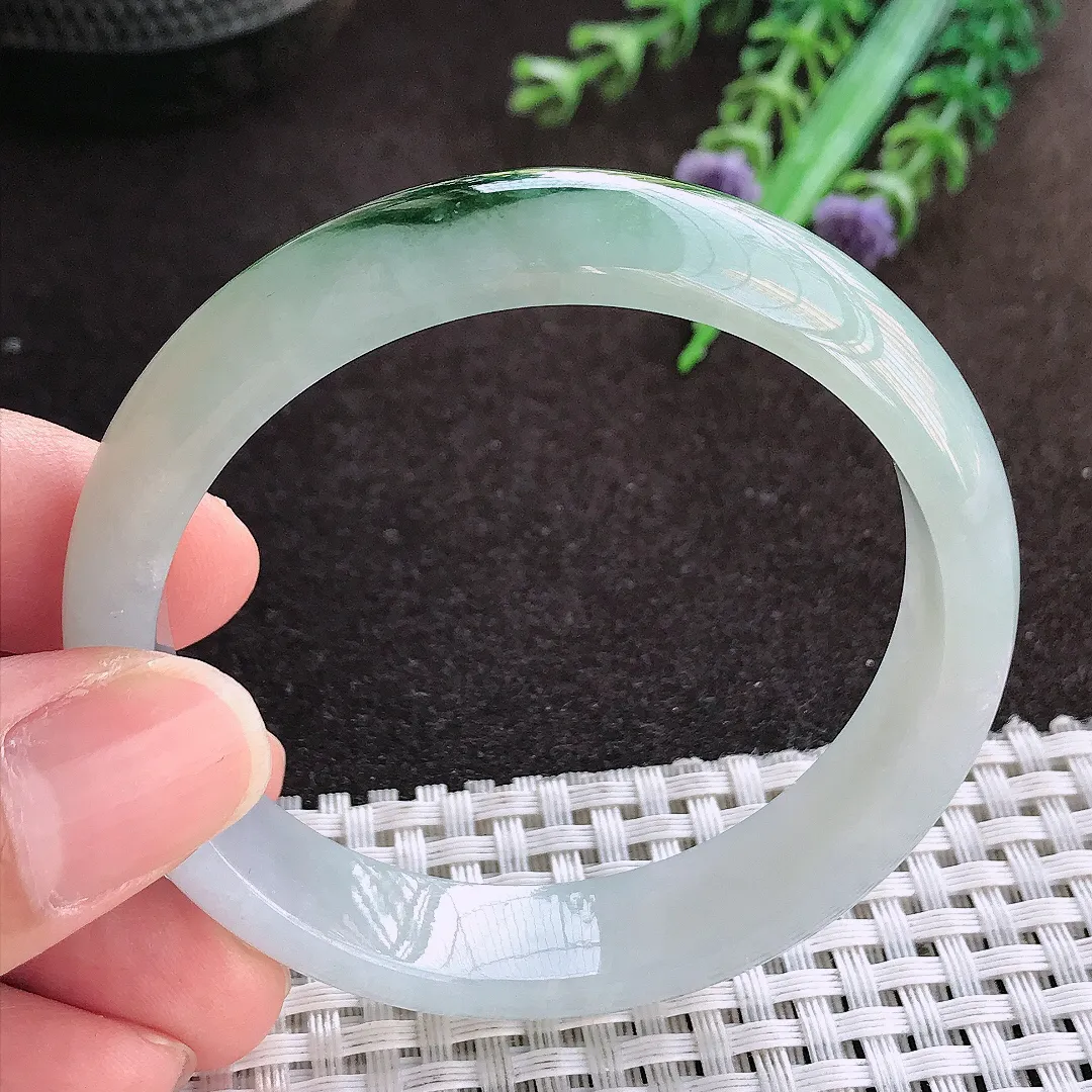 天然a货翡翠53/12.2/6.5老坑冰润起胶飘花手镯宽边翡翠玉镯美人镯